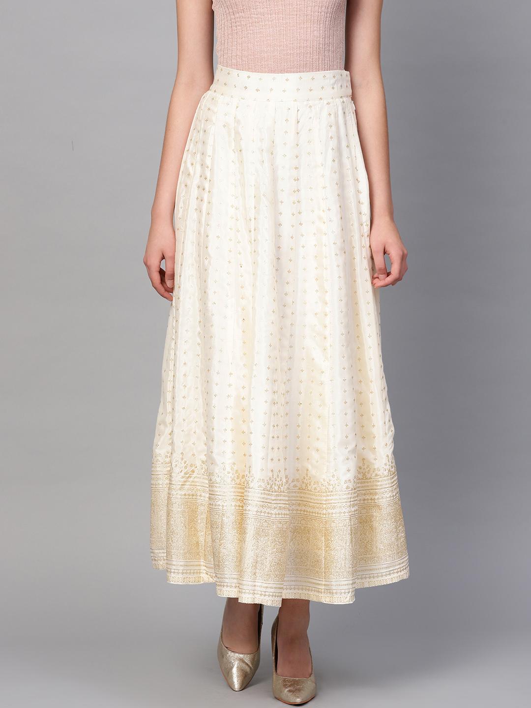 Buy W Off-White & Golden Printed Maxi Flared Skirt - Skirts