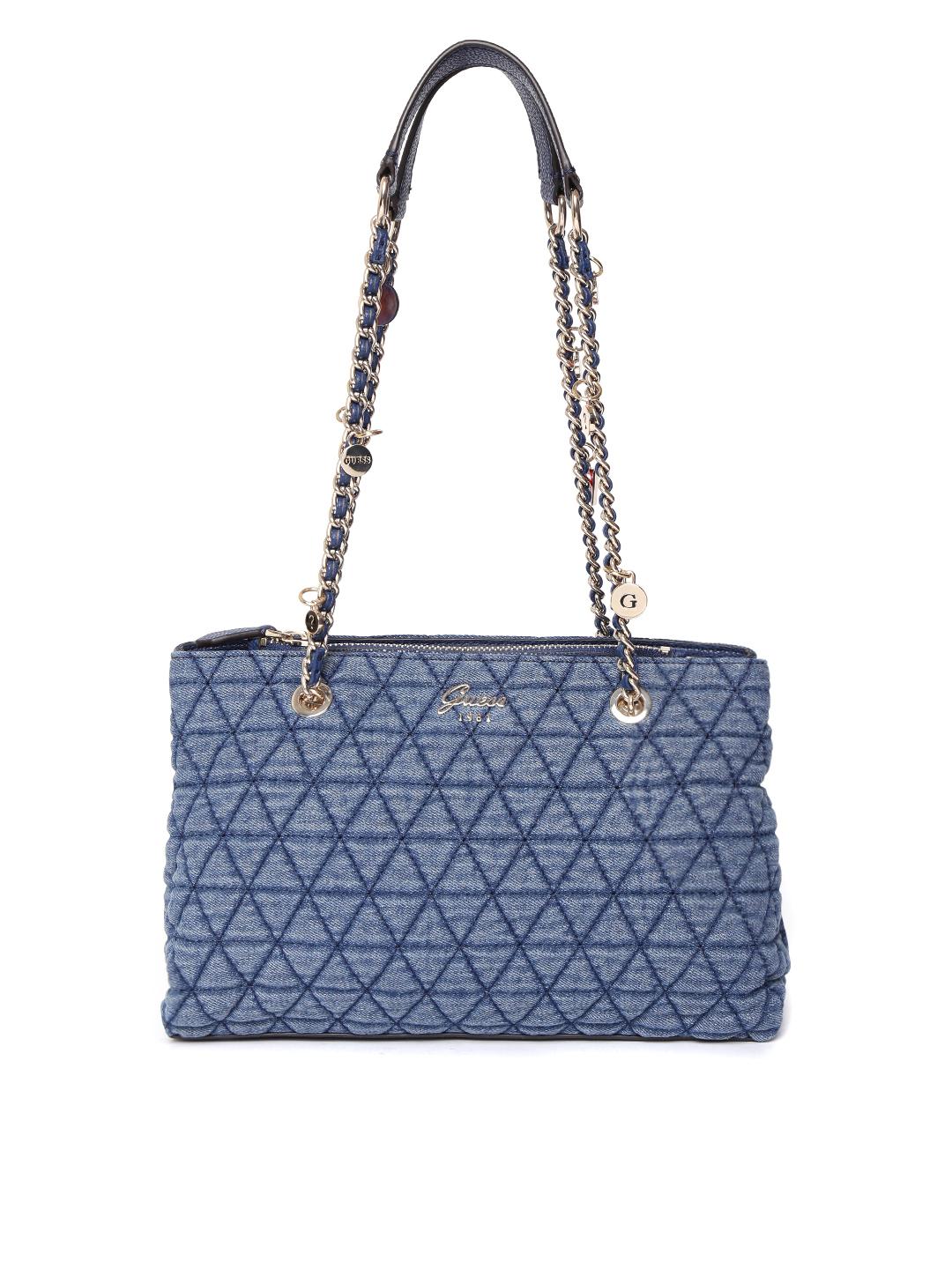 Buy GUESS Navy Blue Washed Quilted Denim Shoulder Bag Handbags