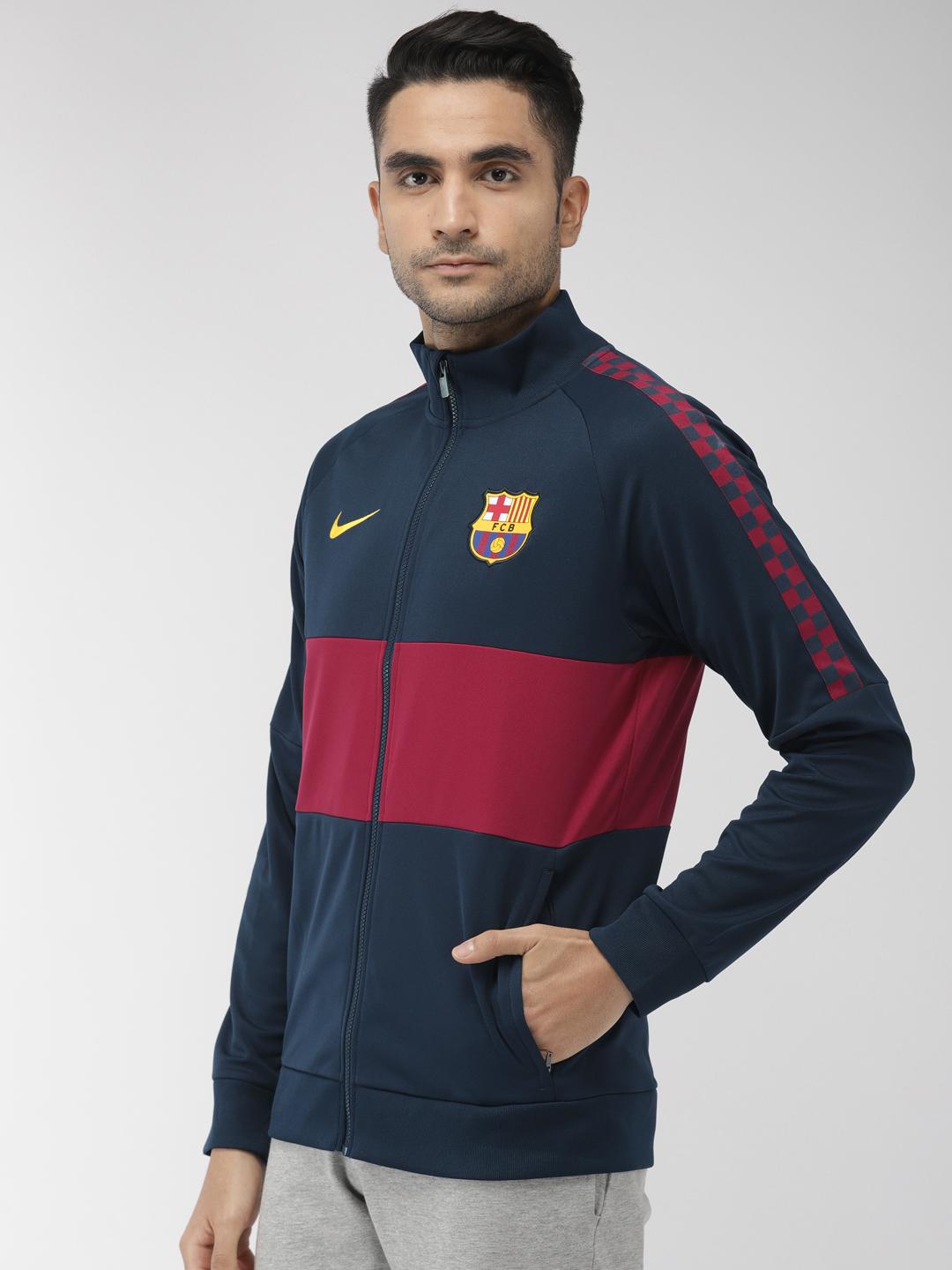 Buy Nike Men Navy Blue Colourblocked I96 JKT FC Barcelona Tailored