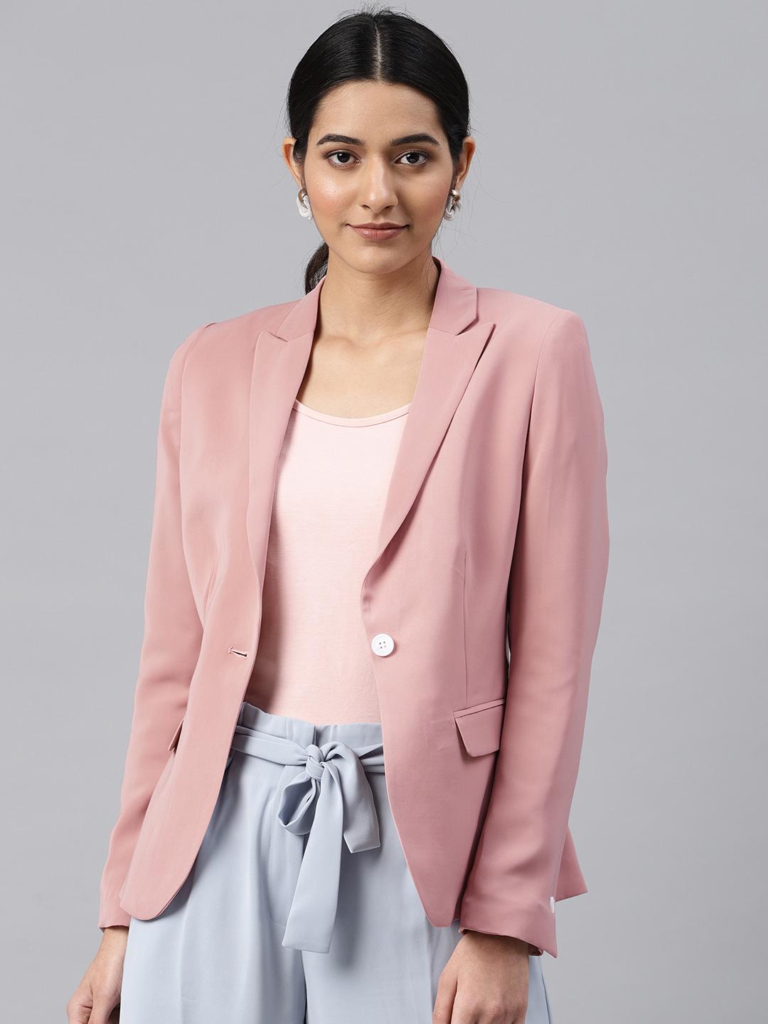Peach Van Heusen Blazers For Ladies Women Pink Solid Blazer