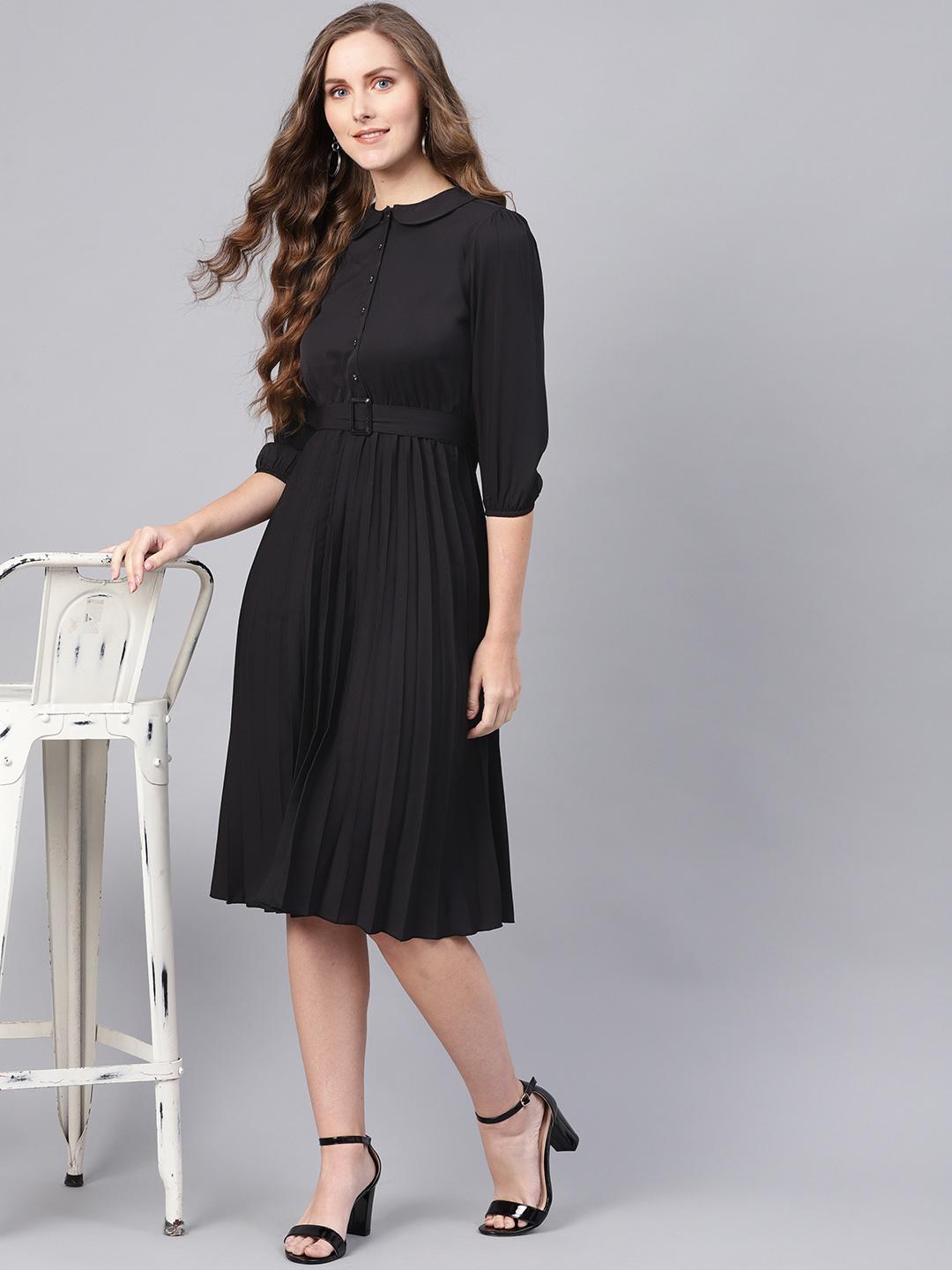 Buy SASSAFRAS Black Accordian Pleats A-Line Dress - Dresses for