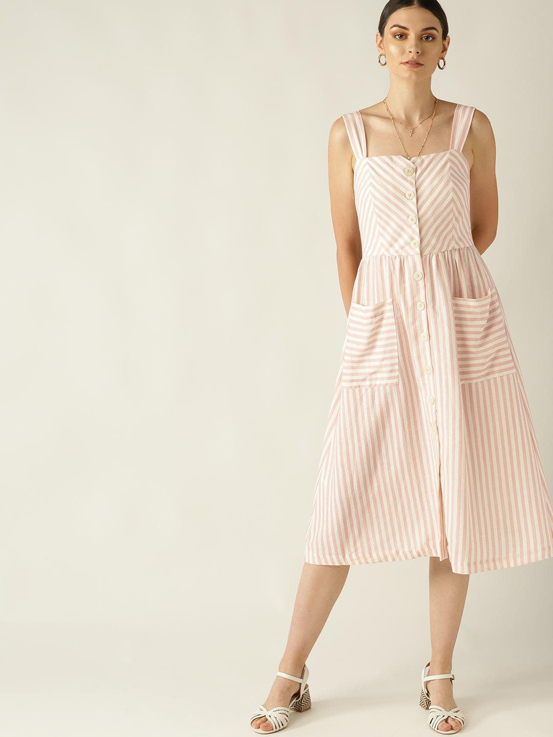 mango pink stripe dress Bow striped dress