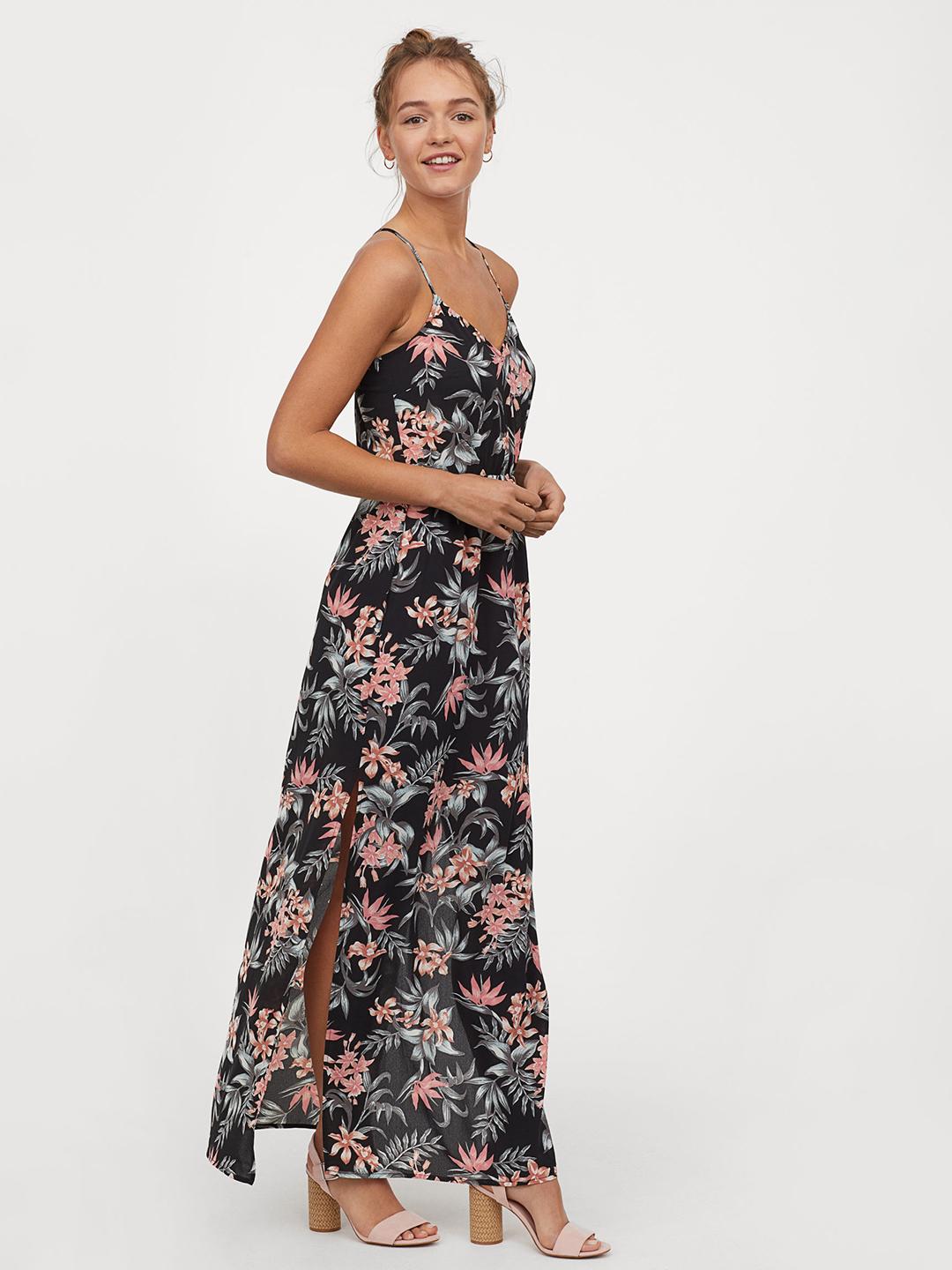 Buy H&M Black Pink Floral Print Crepe Maxi Dress Dresses for