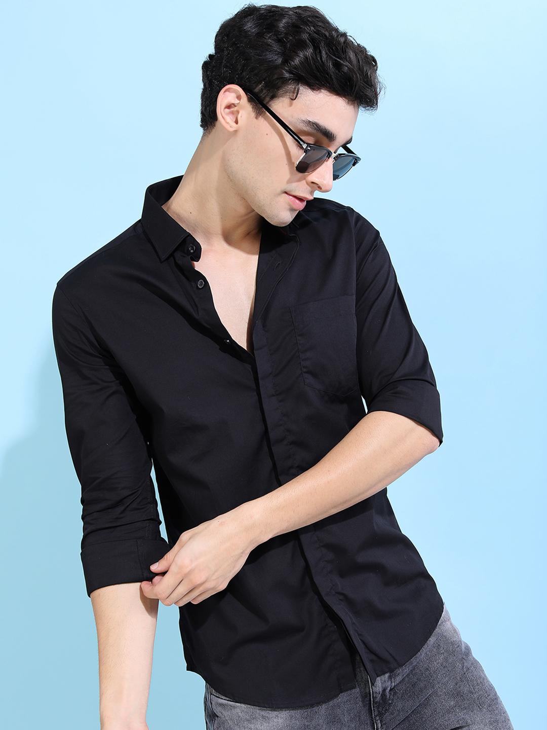 HIGHLANDER Men Black Slim Fit Solid Formal Shirt