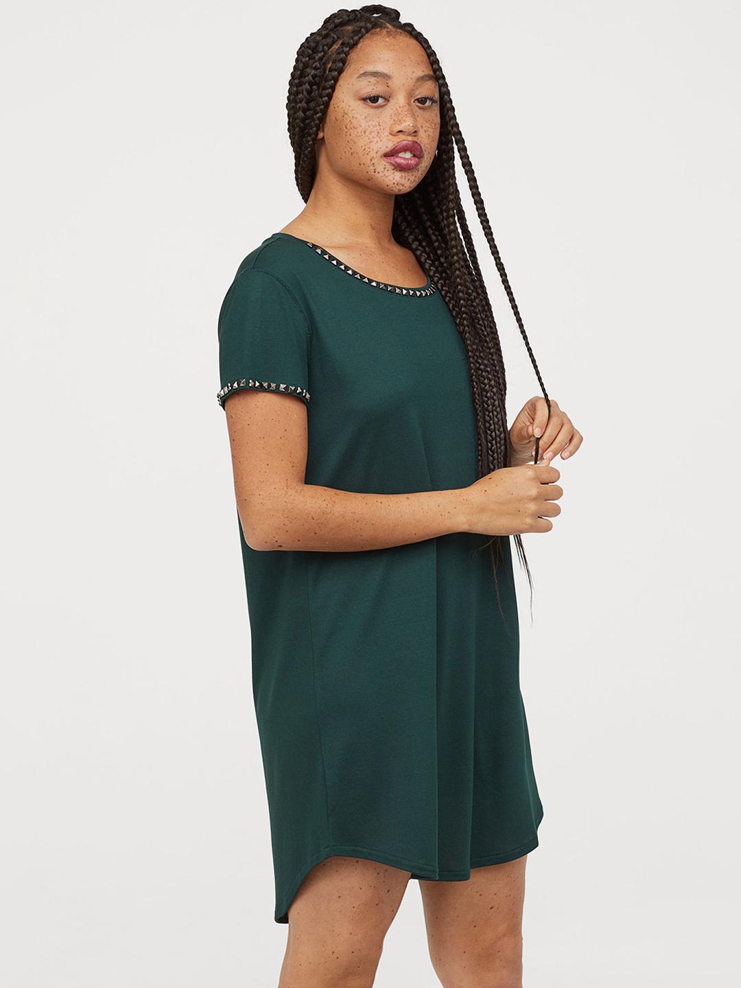 Buy H&M Women Green Solid T-shirt Dress With Studs - Dresses for Women  10374695 | Myntra