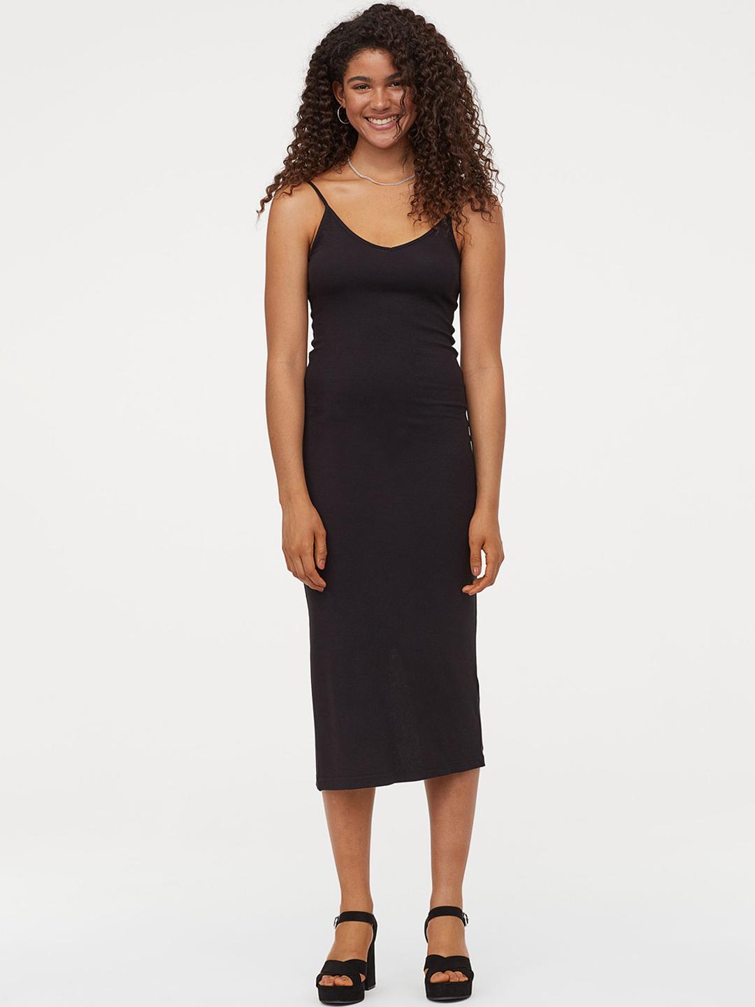 hm ribbed jersey dress Buy H&M Women Black Self Design - Dresses for Women 10376403 Jersey midi dress