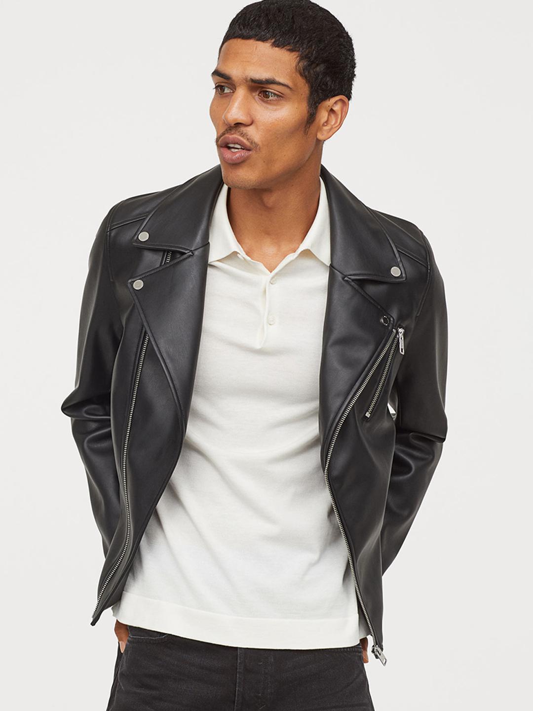 Buy H&M Men Black Solid Biker Jacket Jackets for Men 10384719