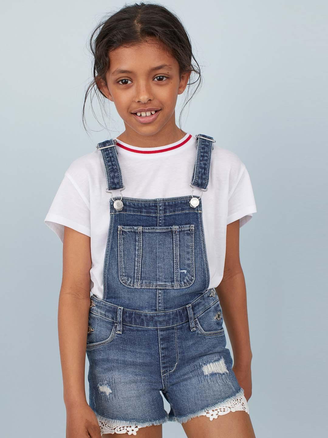 Buy H&M Girls Blue Denim Dungaree Shorts Dungarees for Girls