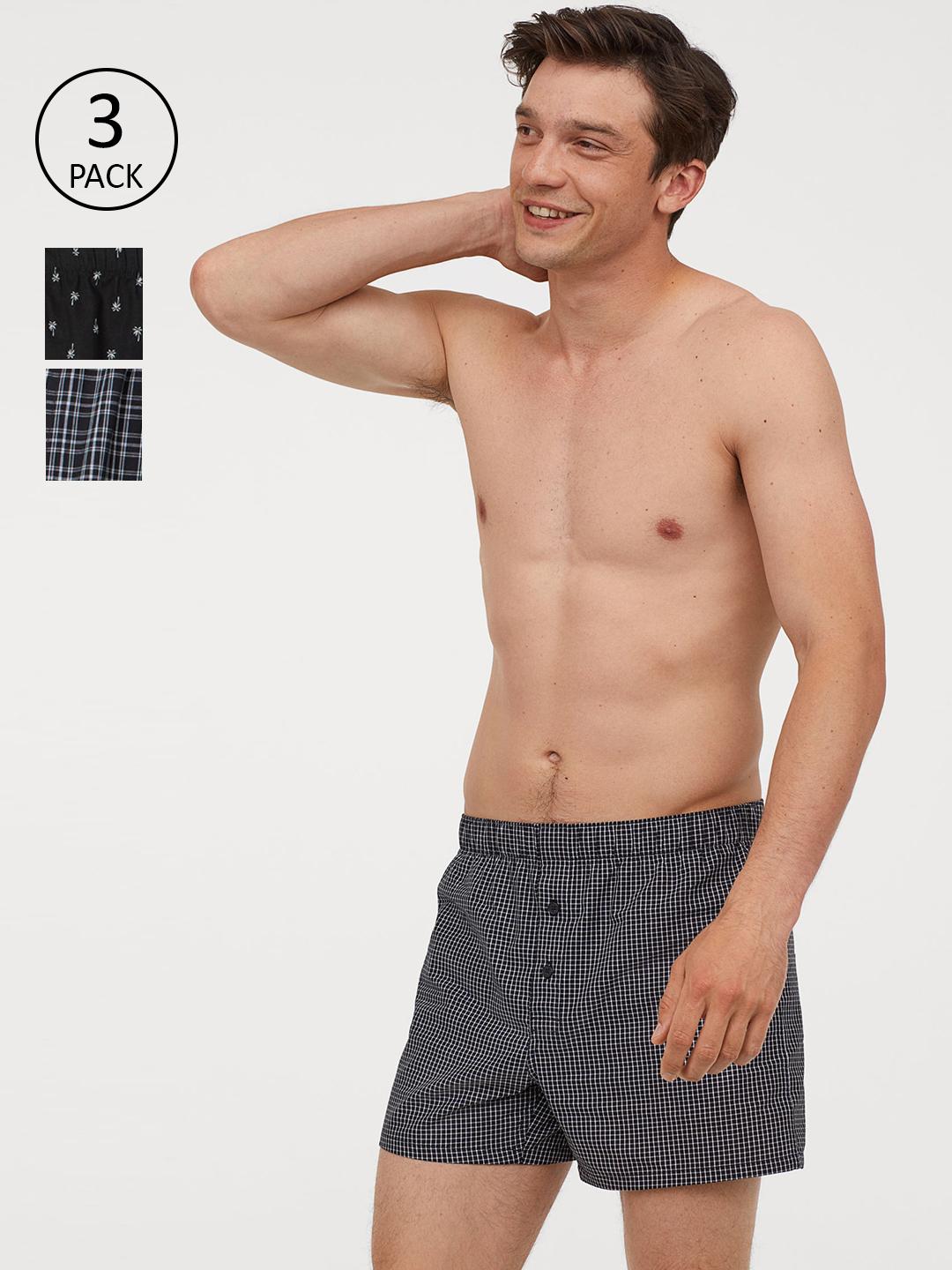 Buy H&M Men Black & White 3-Pack Woven Boxer Shorts
