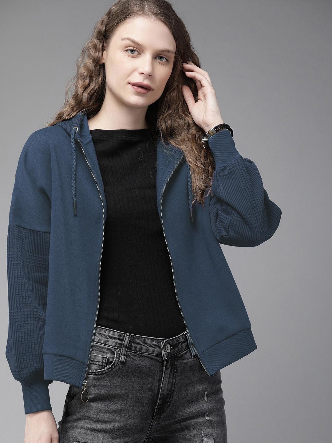 Buy The Roadster Lifestyle Co Women Navy Blue Solid Hooded