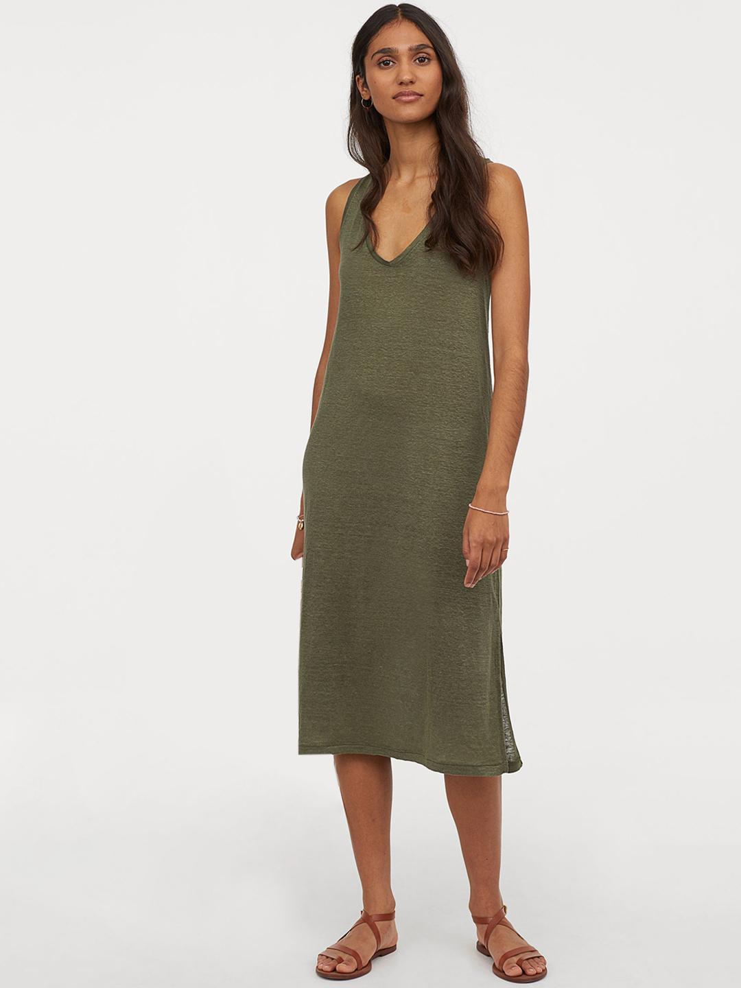 brown midi dress linen Aysha Buttoned Linen Midi Dress / Chocolate | MESHKI main image 0