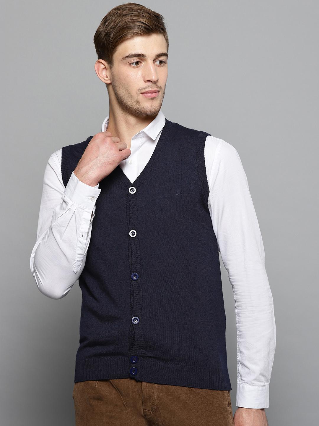Buy Louis Philippe Men Navy Blue Solid Cardigan Sweaters for Men