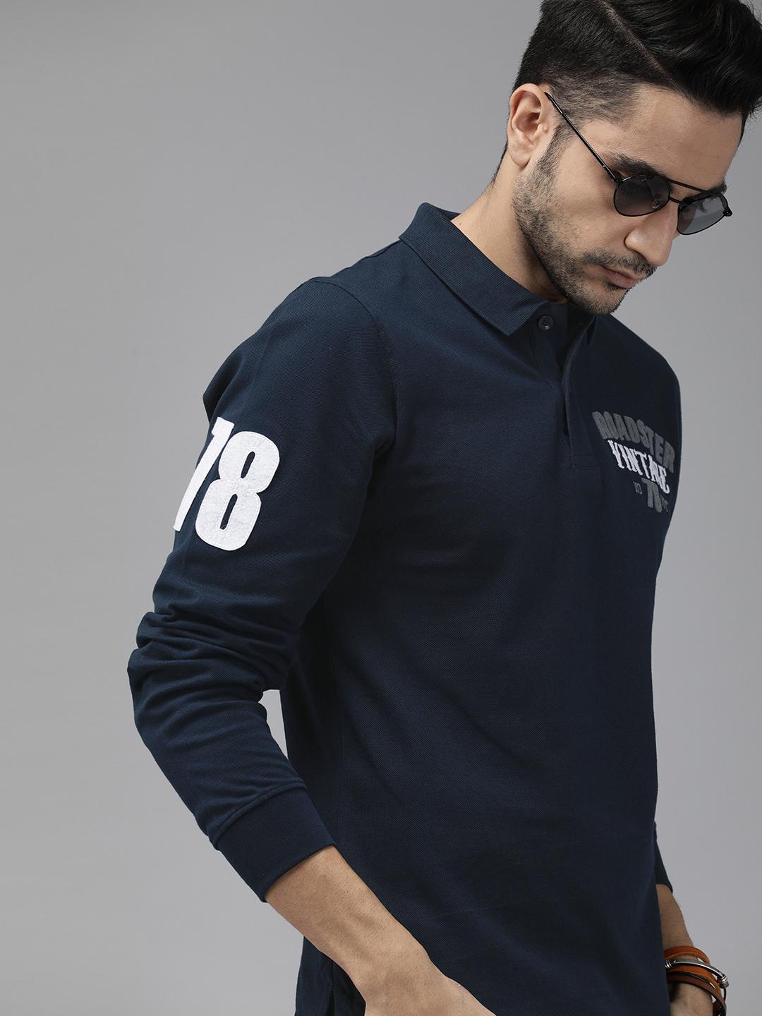 Roadster Men Navy Blue Embroidered Polo T-Shirt - Image 1