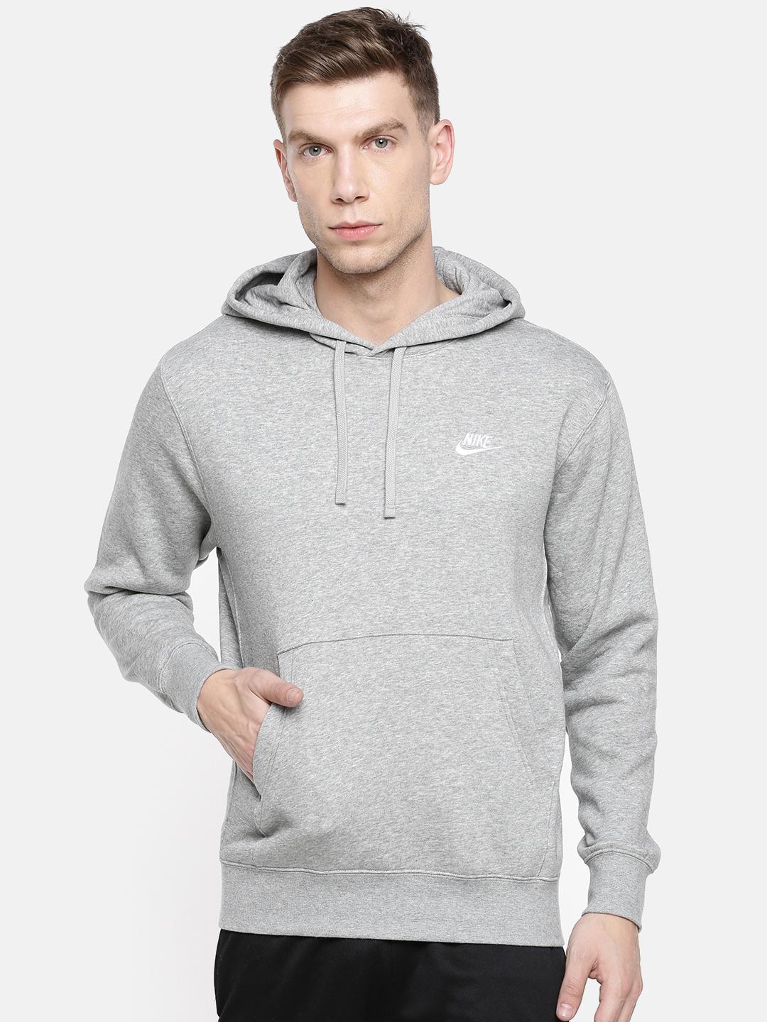 Buy Nike Men Grey Solid Hooded CLUB PO BB Sweatshirt Sweatshirts