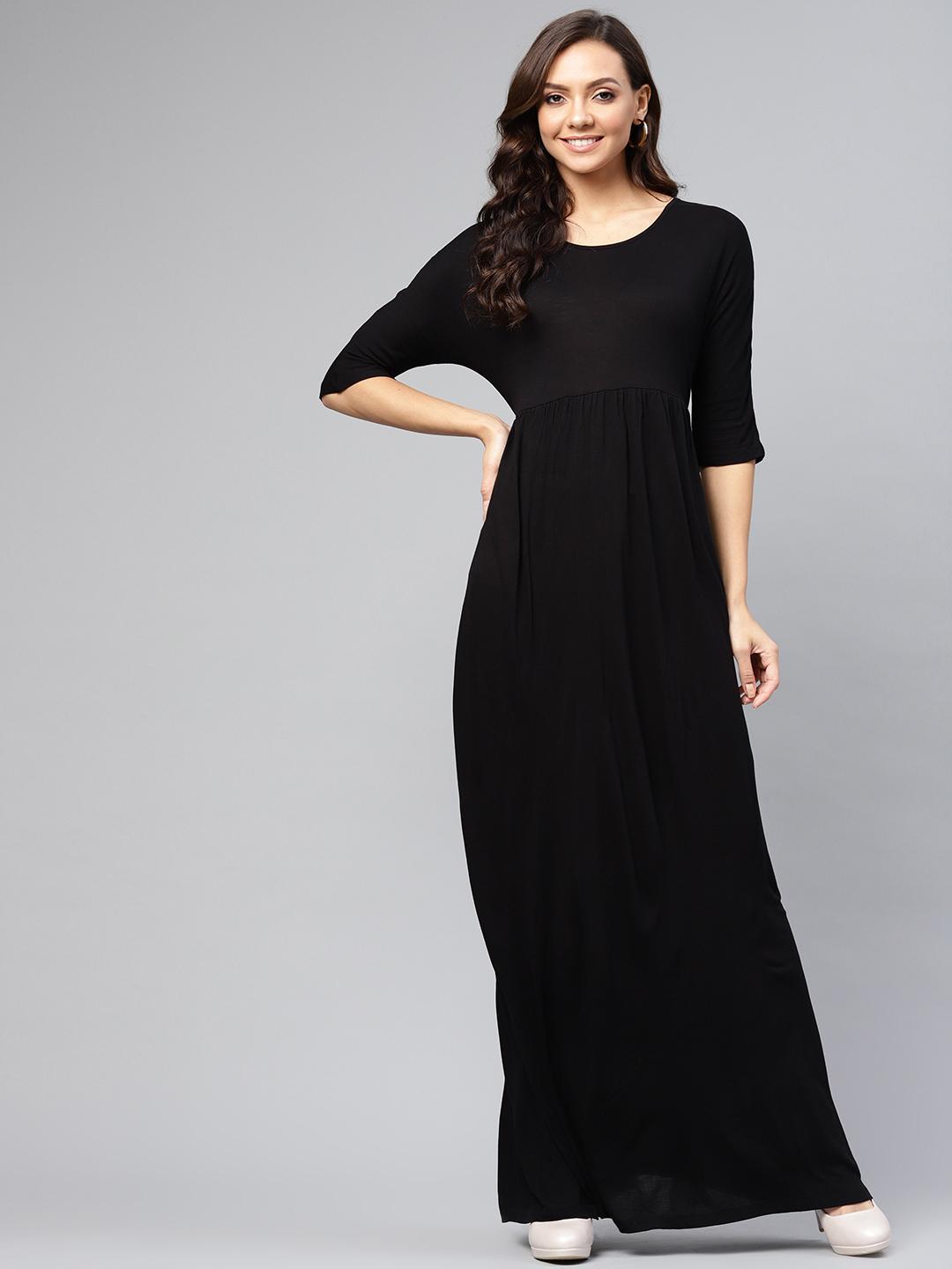 Buy FEMMELLA Women Black Solid Maxi Dress - Dresses for Women 10598222 |  Myntra