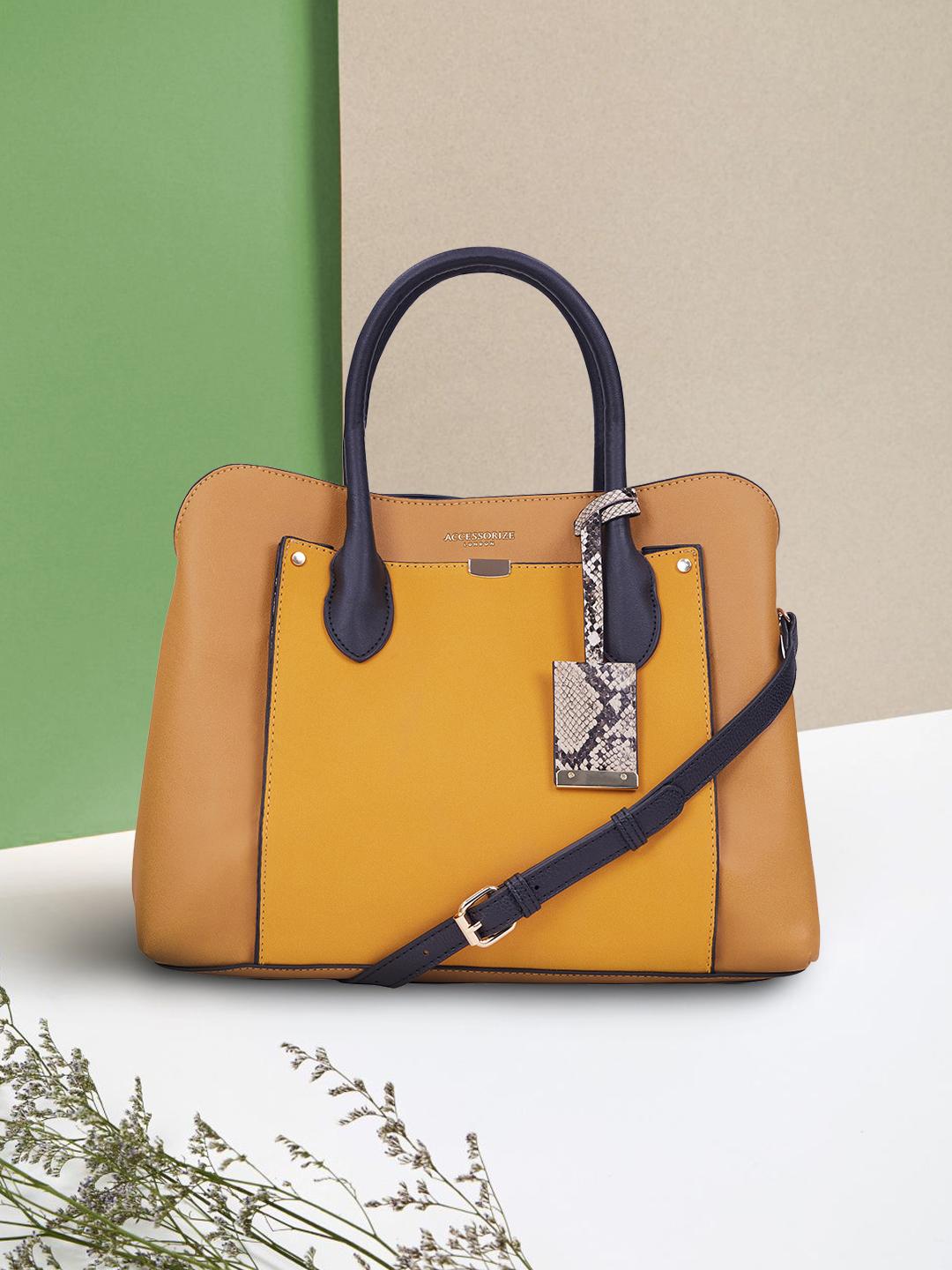 Buy Accessorize London Women's Faux Leather Yellow Tessa Work Tote