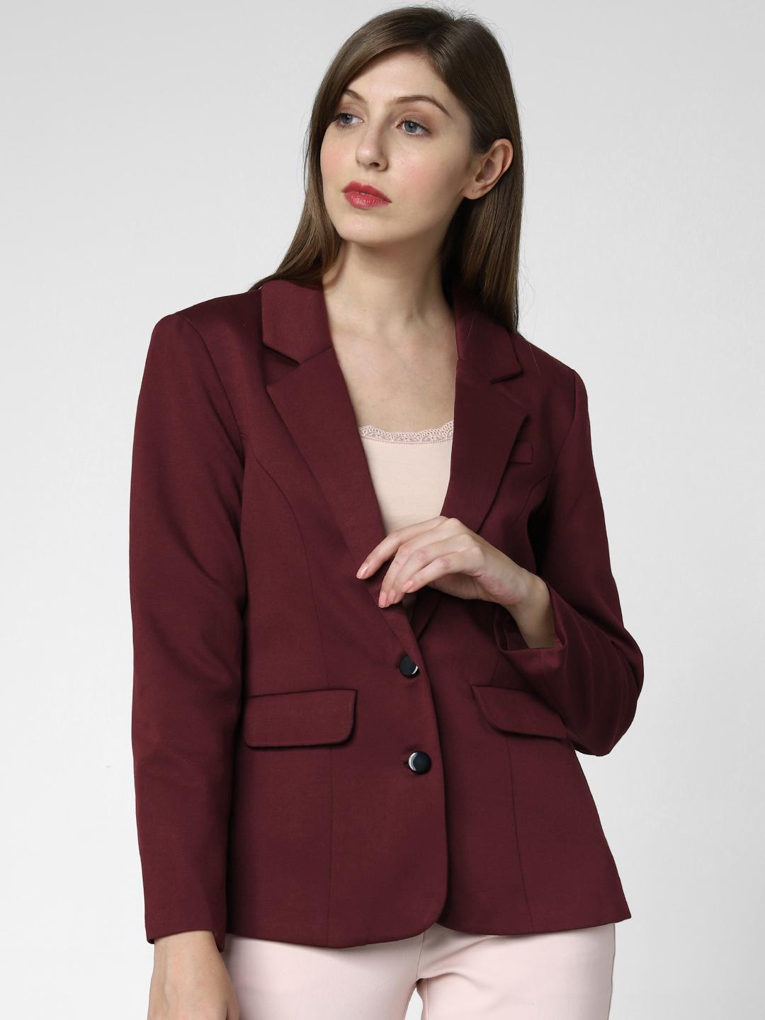 Buy Vero Moda Women Maroon Solid Single-Breasted Casual Blazer