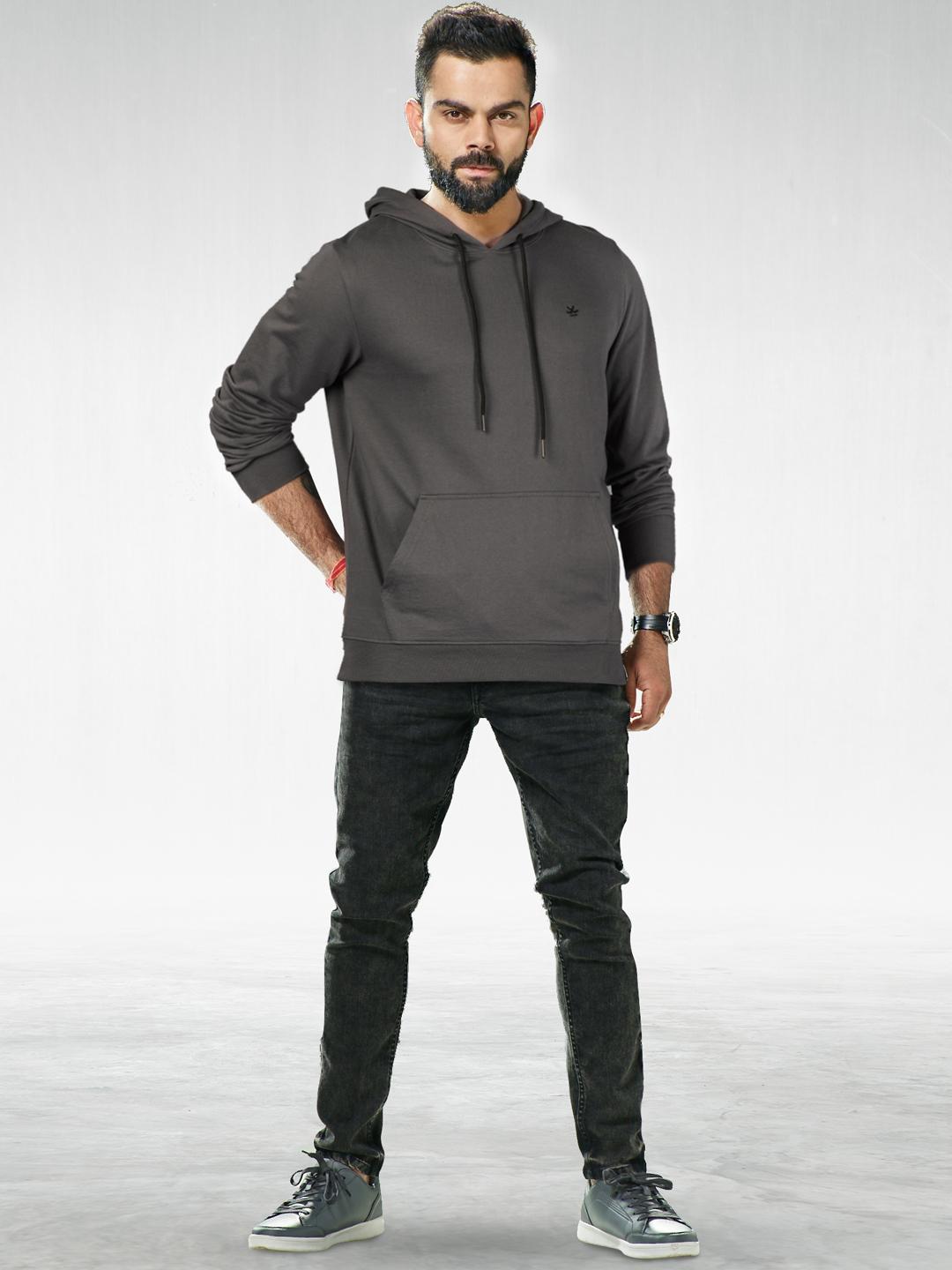 Buy WROGN Men Charcoal Grey Solid Slim Fit Hooded Sweatshirt