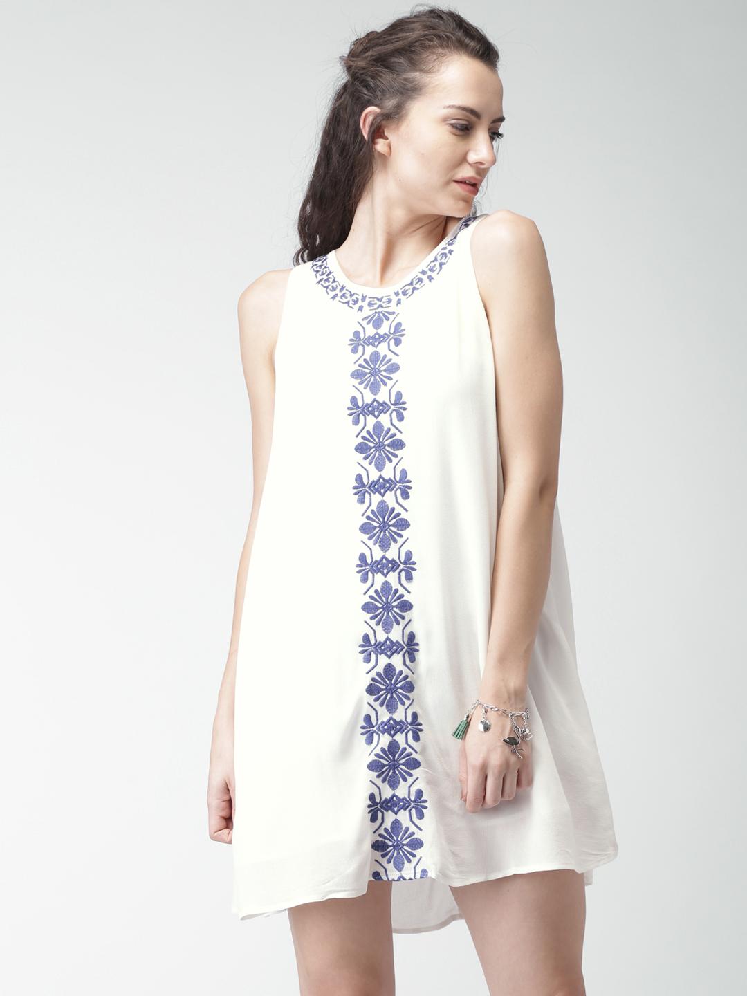 Buy FOREVER 21 Off-White Embroidered Shift Dress - Dresses for Women  1103178 | Myntra