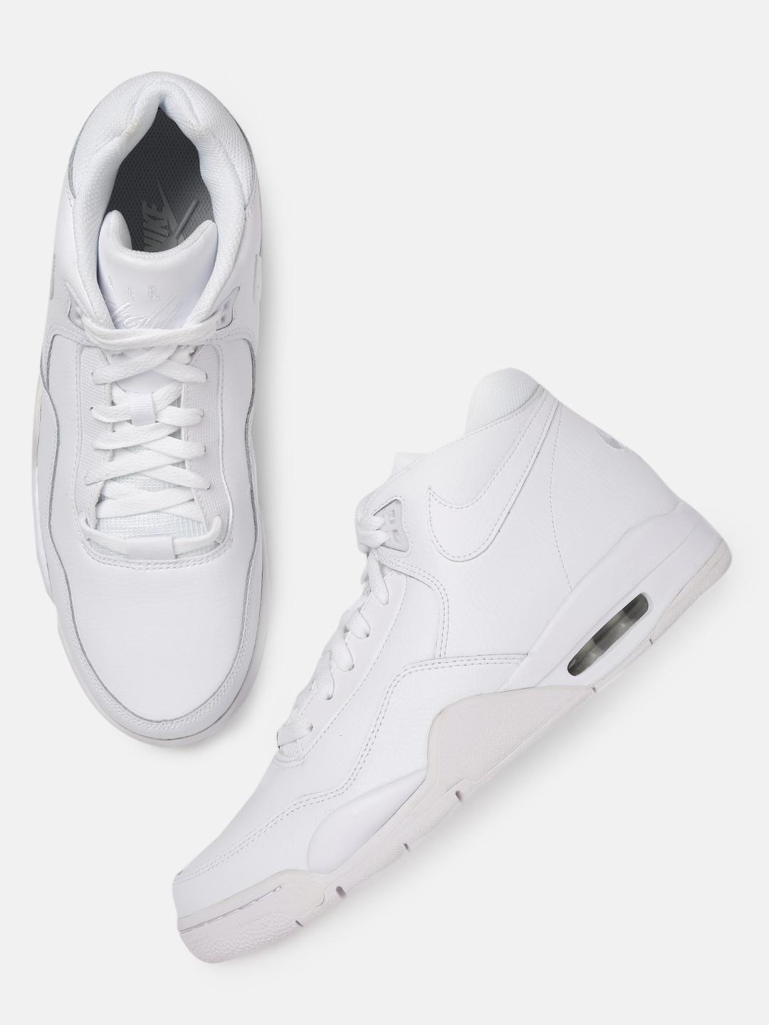 Buy Nike Men White Solid FLIGHT LEGACY Leather Mid-Top Sneakers