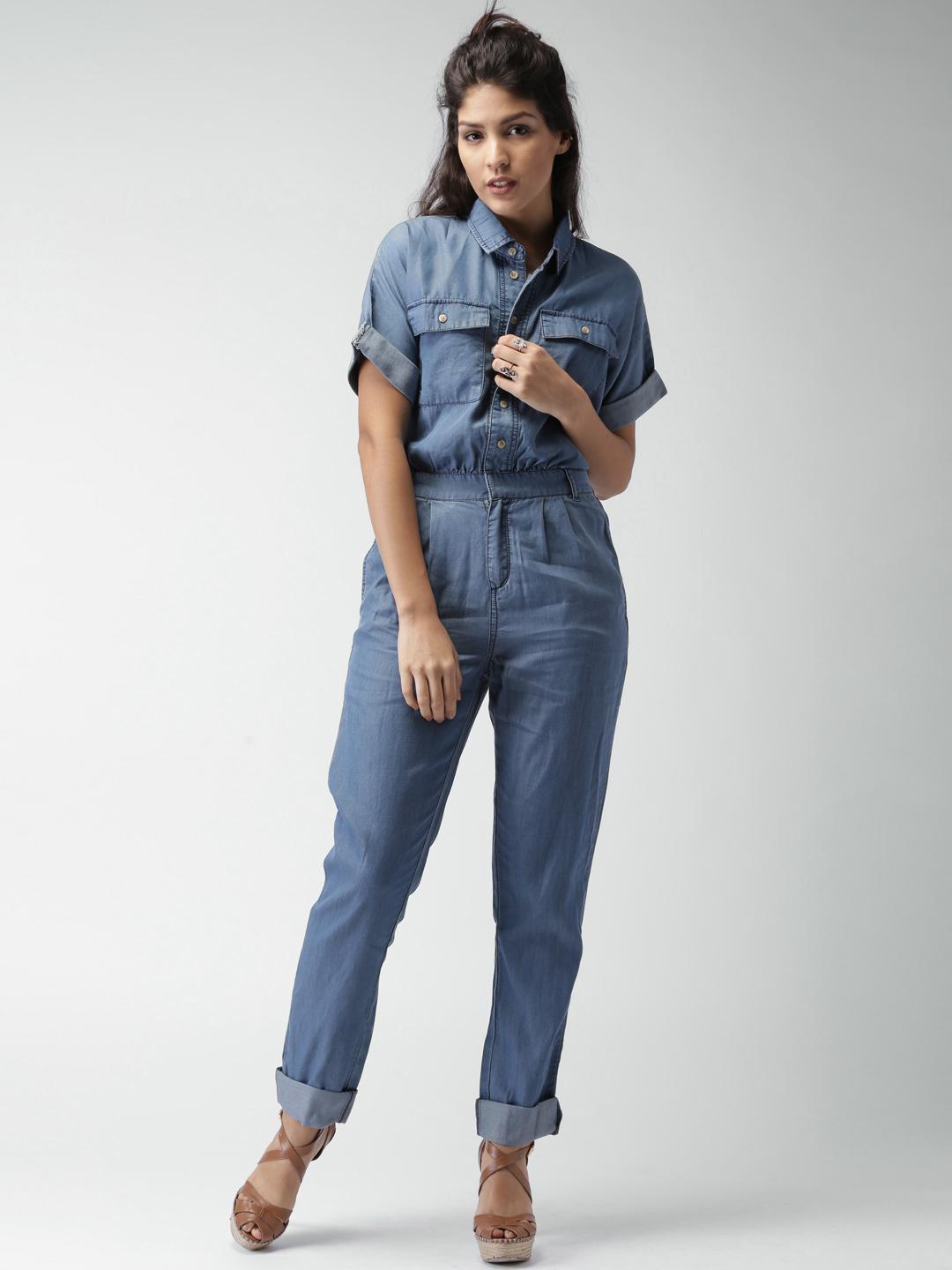 Buy FOREVER 21 Blue Denim Jumpsuit Jumpsuit for Women 1104785