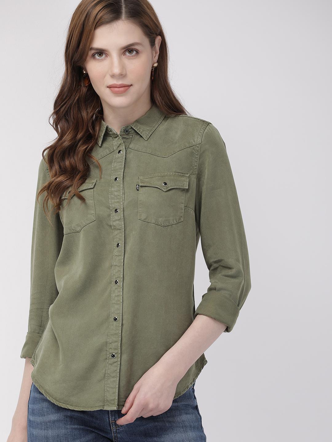 Buy Levis Women Olive Green Regular Fit Solid Casual Shirt