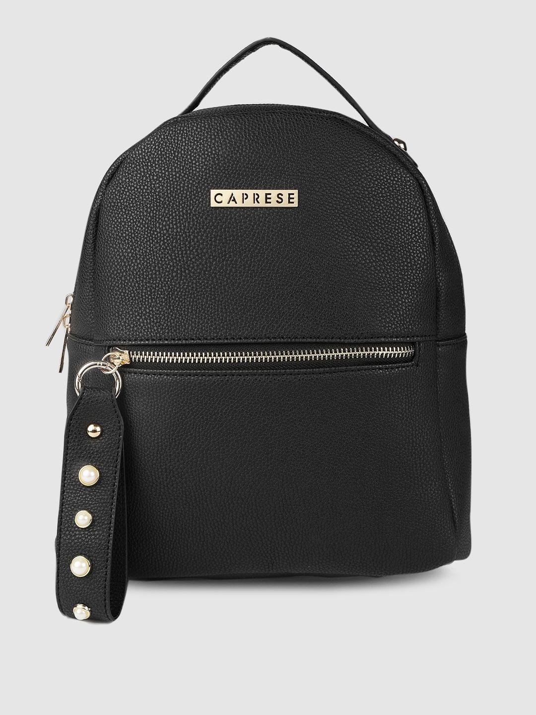 caprese leather backpack Lizzy Medium Black Fashion Floral Embroidery Leather Backpack