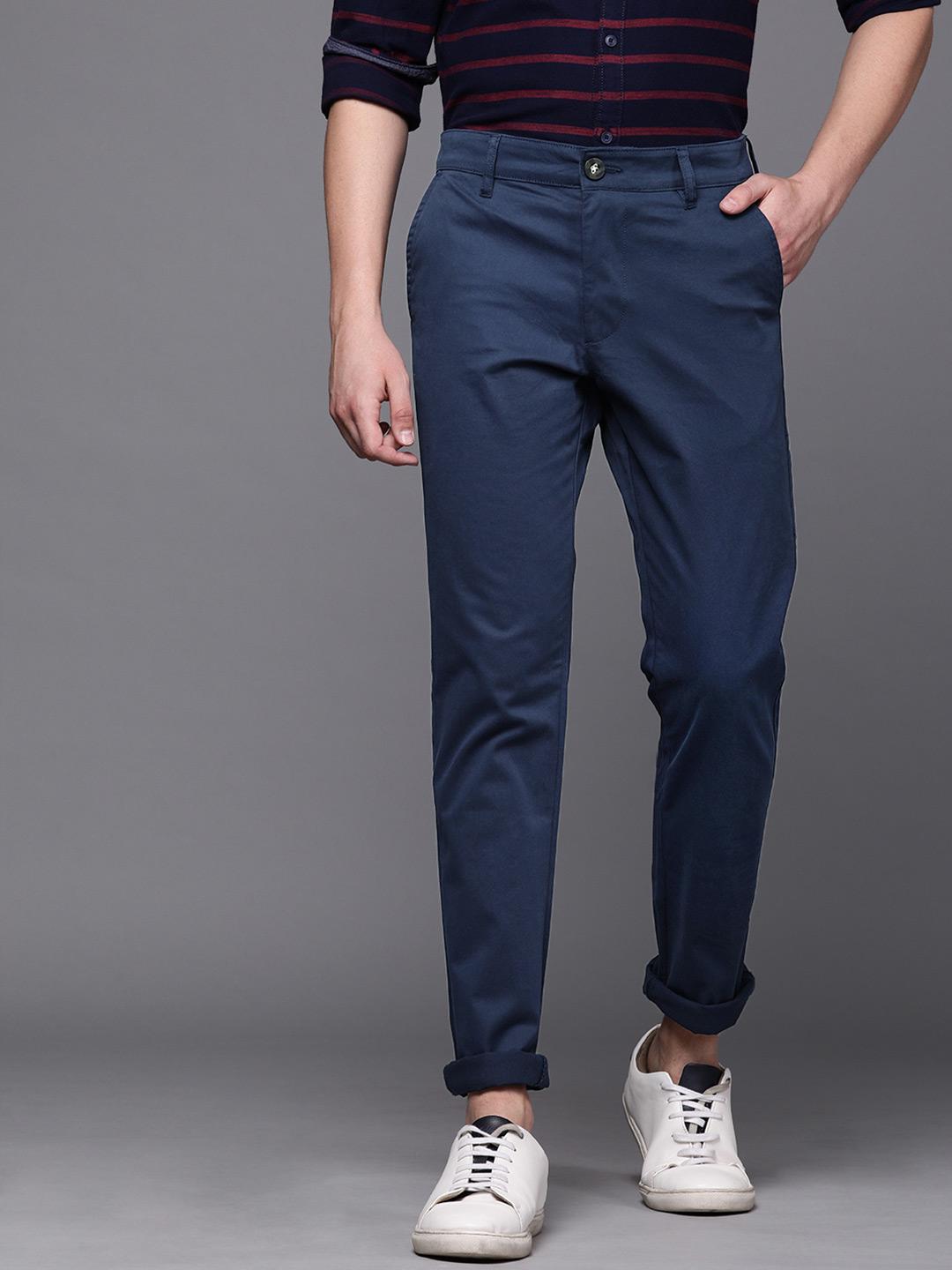 WROGN Men Blue Slim Fit Solid Chinos