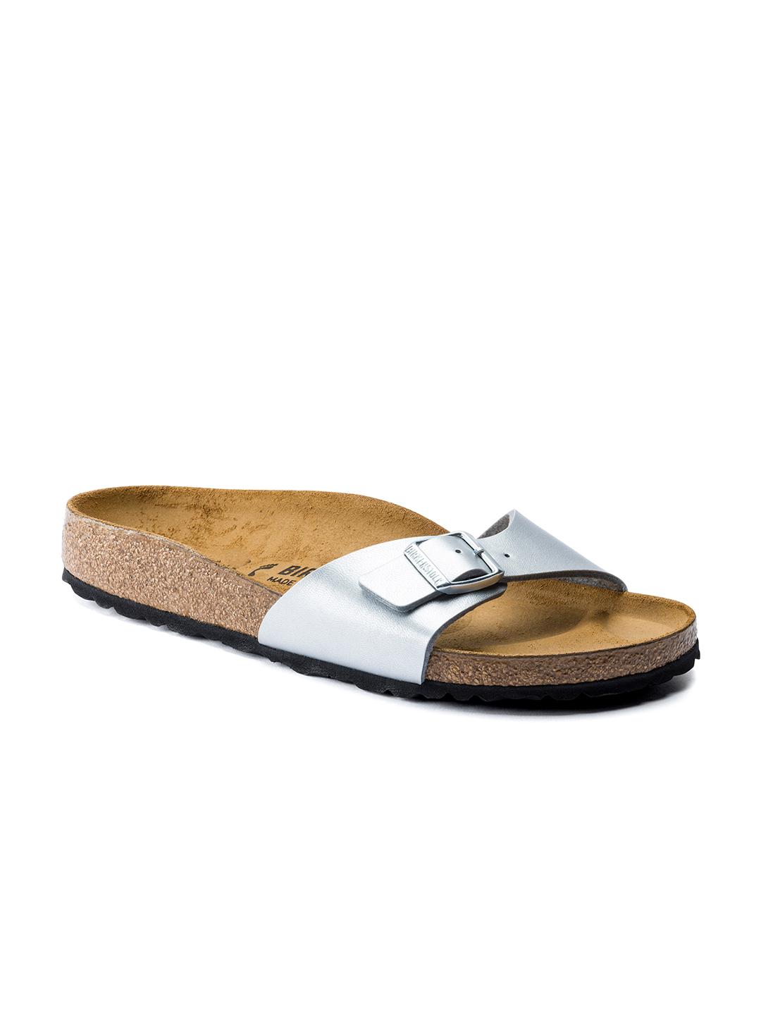 Buy Birkenstock Madrid Silver Narrow Width Birko-Flor One-Strap