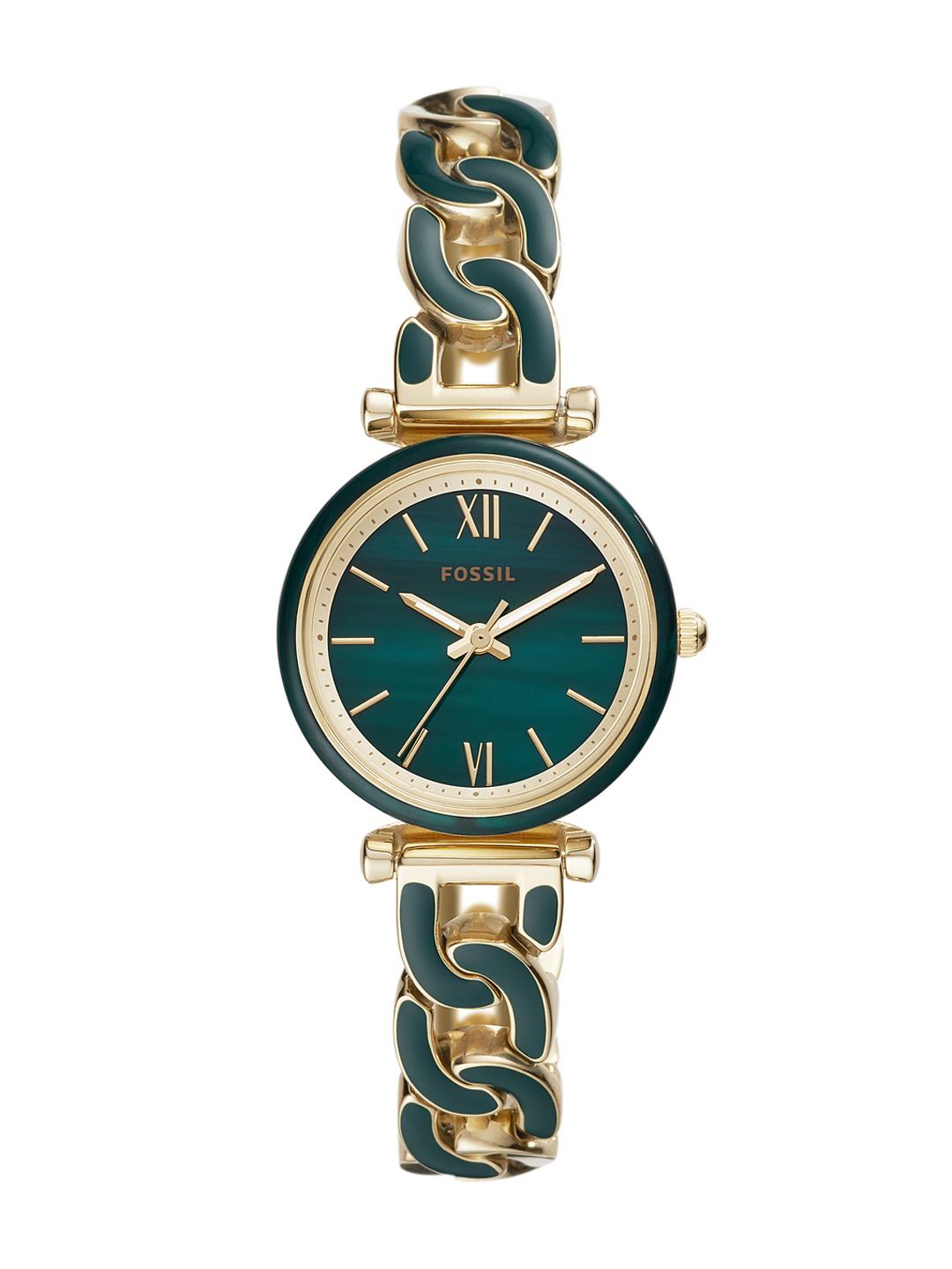 Green Dial Fossil Uhr Damen Gold Blau Stainless Steel Fossil