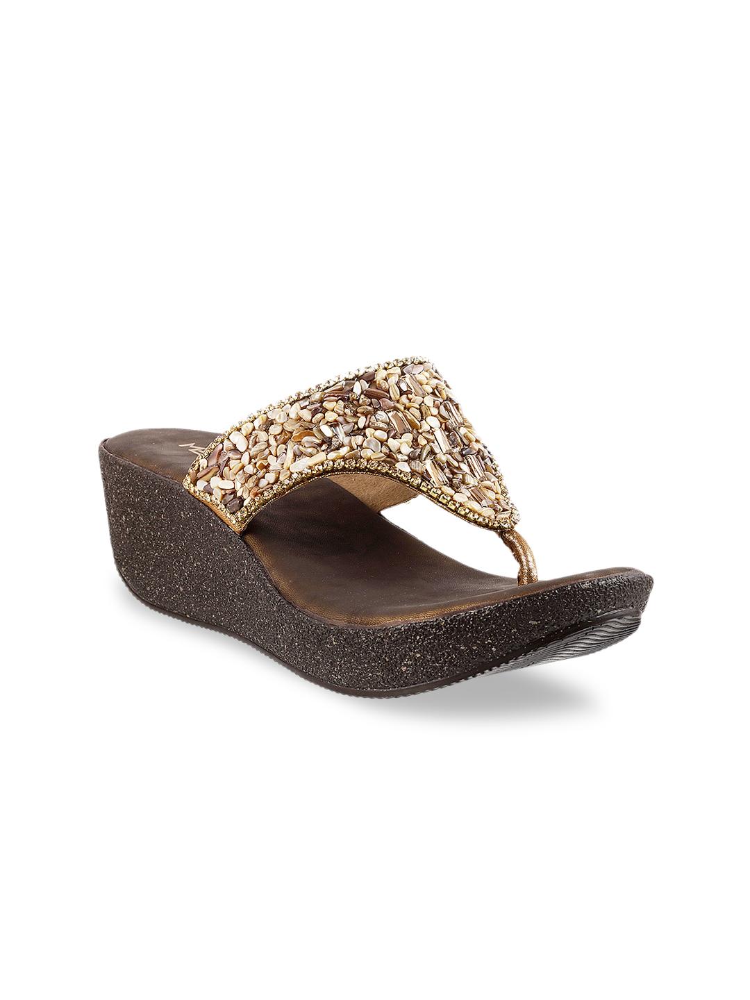 Metro Footwear Wedge Heels Metro Metro Women Brown Embellished Wedges