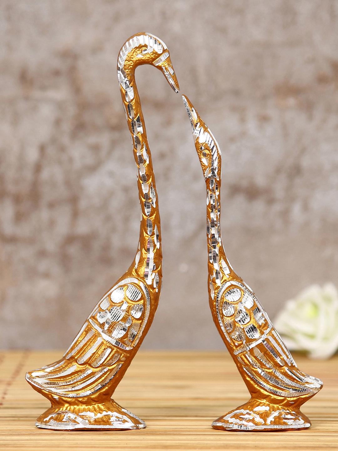 Artisyn Cute Swan Love Birds Gold Metal Metallic Living Room Small Showpiece - 7.1 Inches