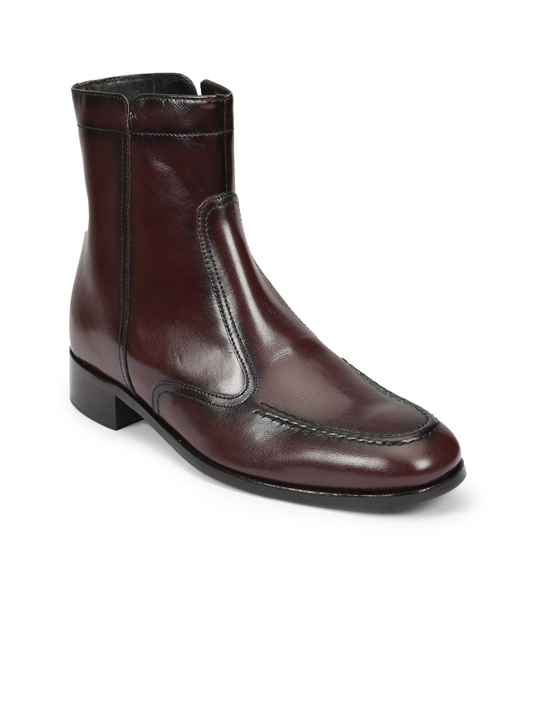 Buy Florsheim Men Brown Solid Leather Mid-Top Flat Boots Casual