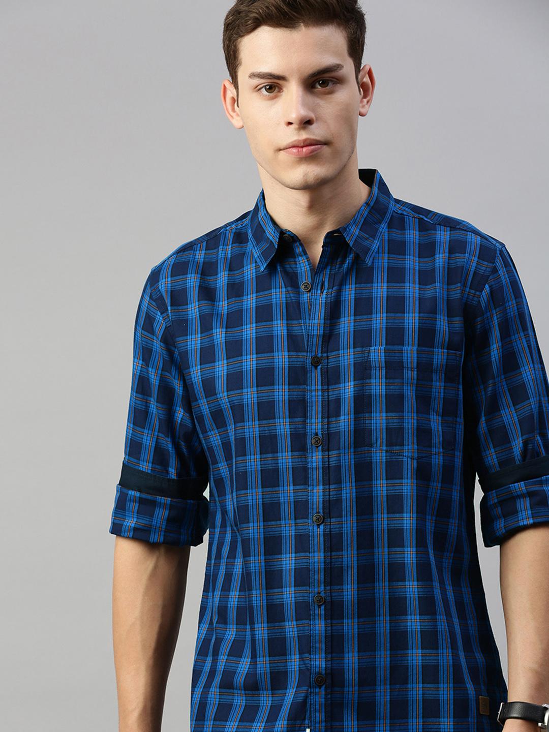 【NAVY】Plaid shirt Buy Roadster Men Navy Blue & Grey Regular Fit Checked Casual Shirt
