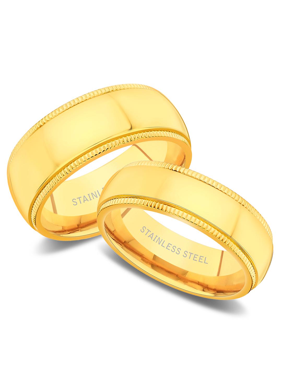 Buy Peora Set Of His Her Gold-Toned Stainless Steel Couple Rings
