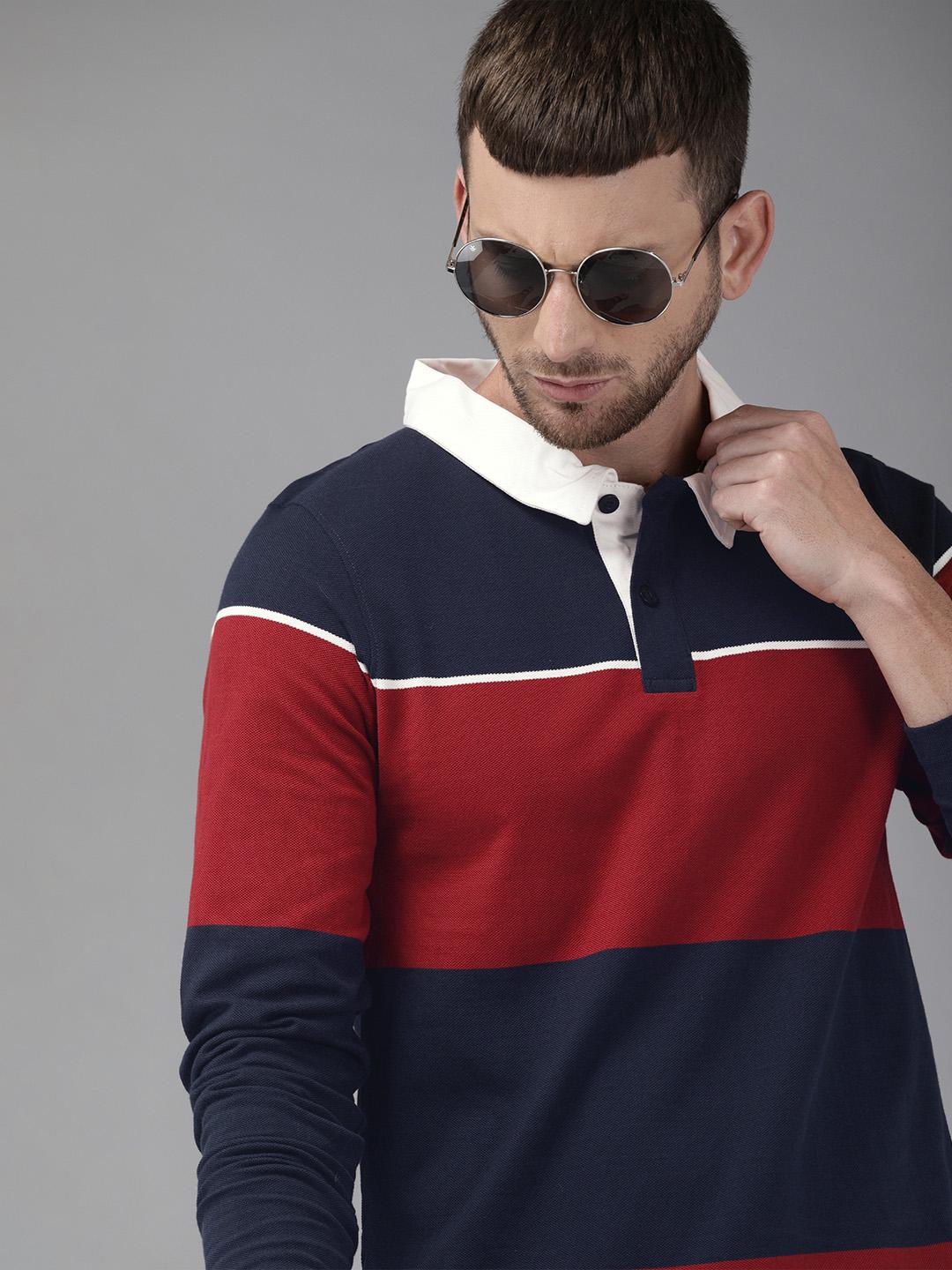 Roadster Men Navy Blue Red Polo Cotton T-Shirt - Image 1