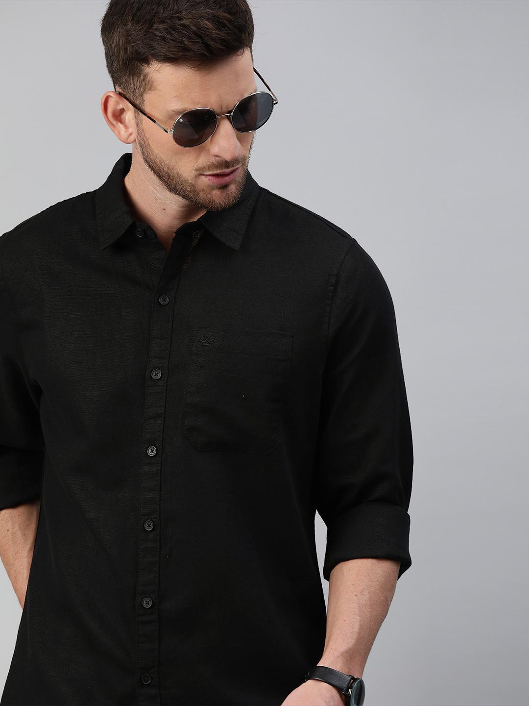 WROGN Men Black Slim Fit Cotton Casual Shirt - Image 1