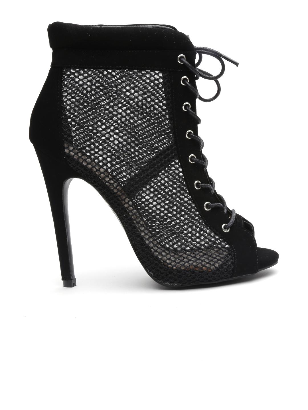 Buy Qupid Women Black Mesh Lace-Up Stilettos Heels for Women