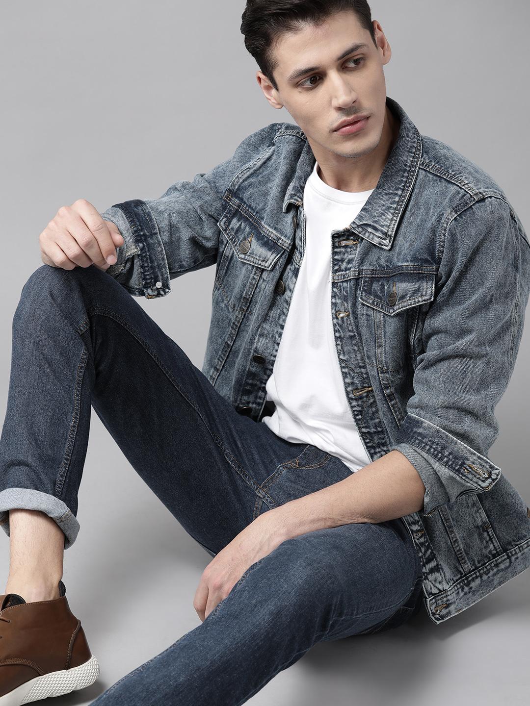 Buy Roadster Men Navy Blue Washed Denim Jacket - Jackets for