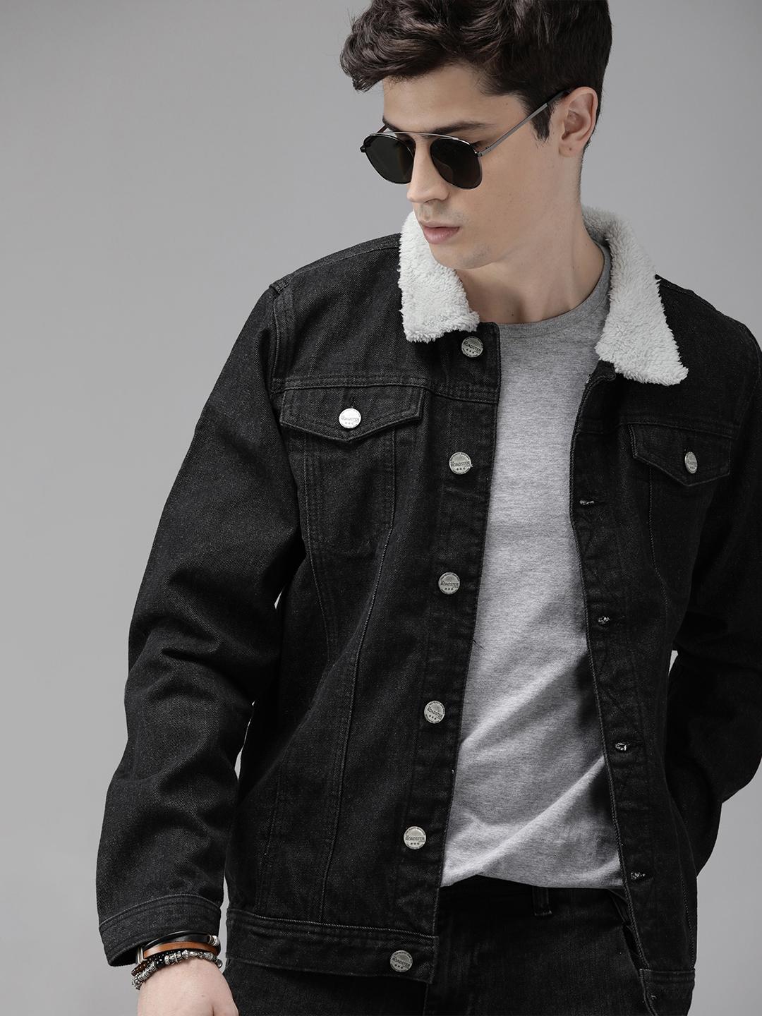Buy Roadster Men Black Solid Denim Jacket - Jackets for Men