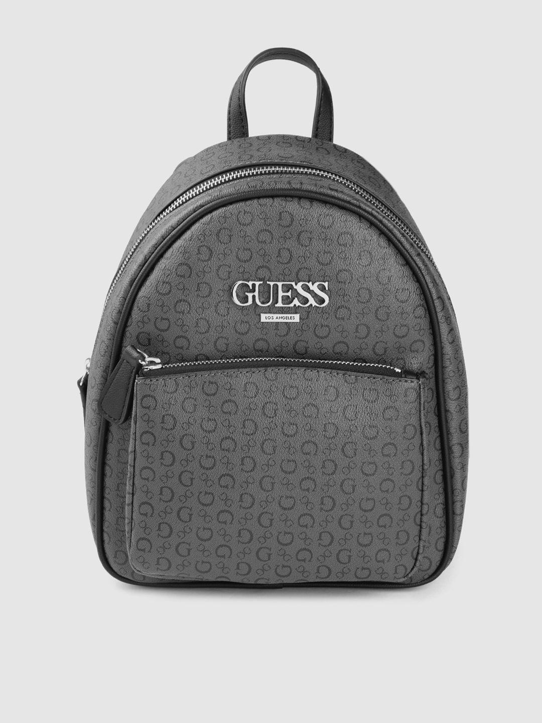 Buy GUESS Women Charcoal Grey Black Brand Logo Backpack