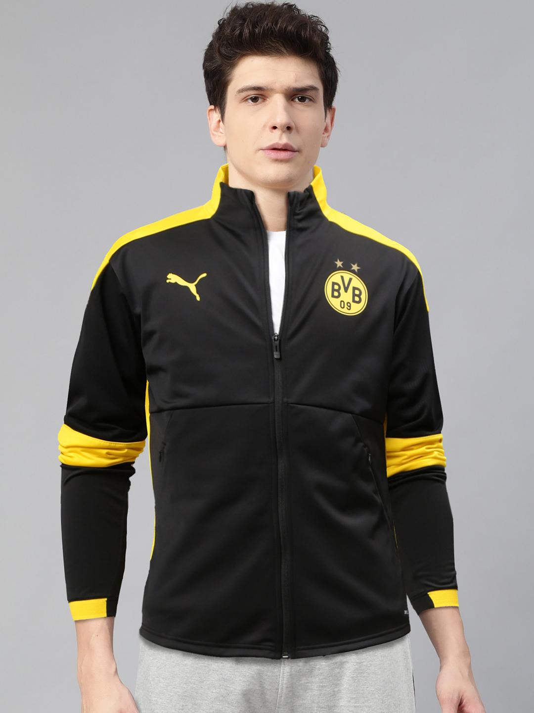 Buy Puma Men Black Yellow Colourblocked BVB T7 Football Jacket - Main Image