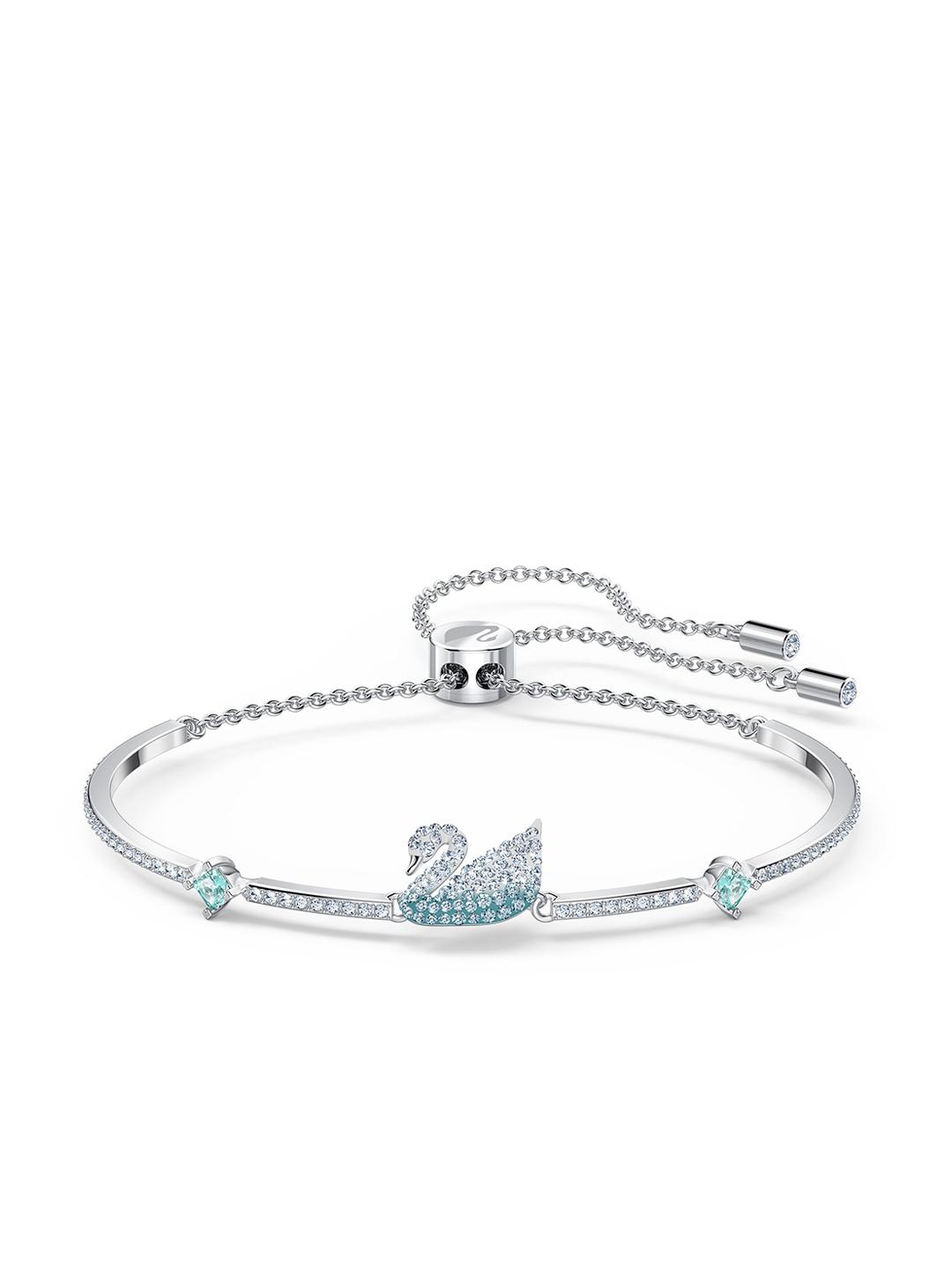 Buy SWAROVSKI Blue Rhodium Plated Iconic Swan Bangle Bracelet