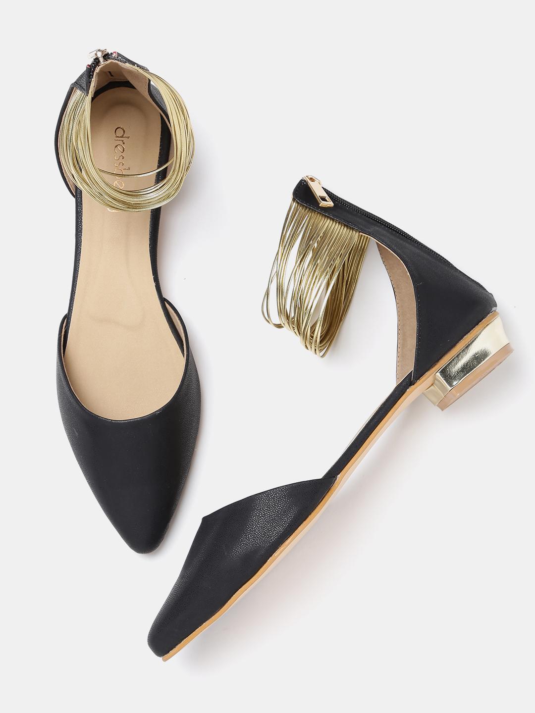 Buy DressBerry Women Black Gold-Toned Flat Shoes Flats for