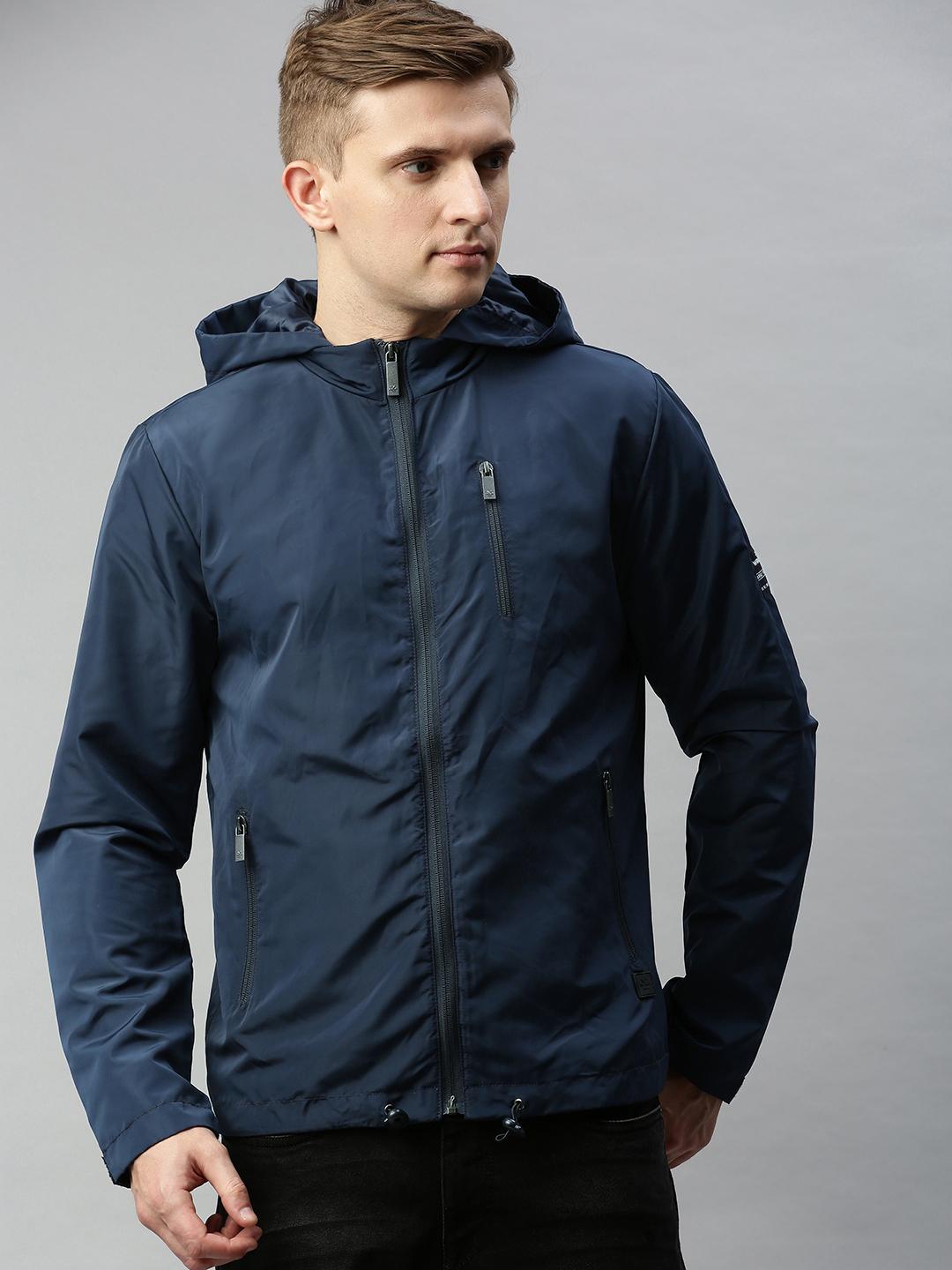 Buy WROGN Men Navy Blue Solid Sporty Jacket - Jackets for Men