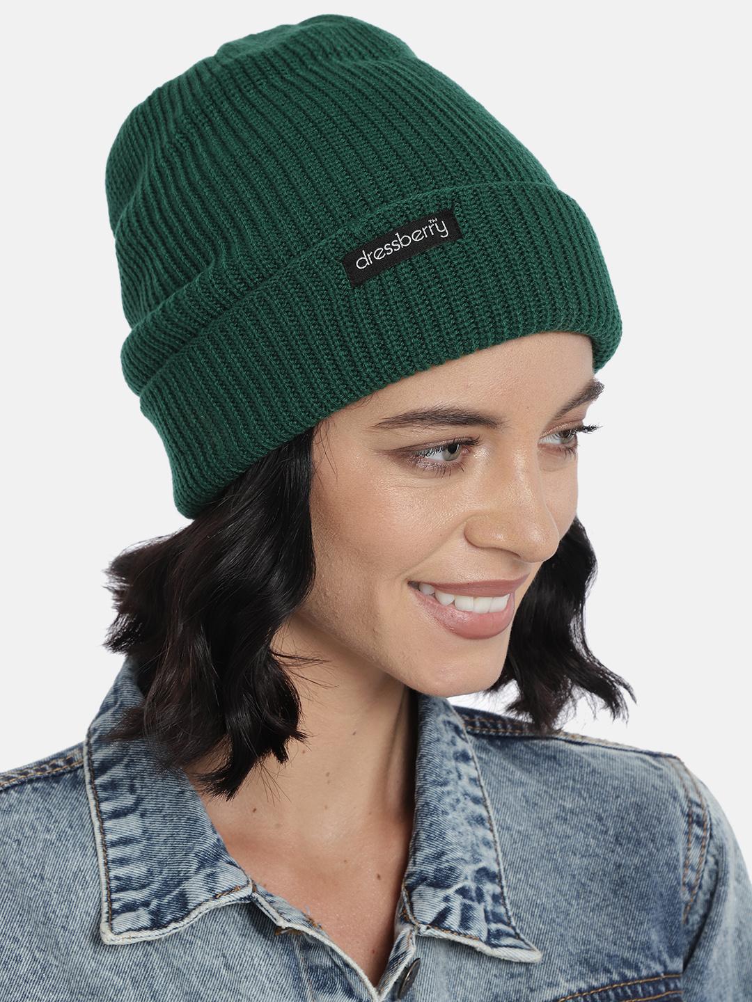 Buy DressBerry Women Green Solid Beanie Caps for Women 12424034