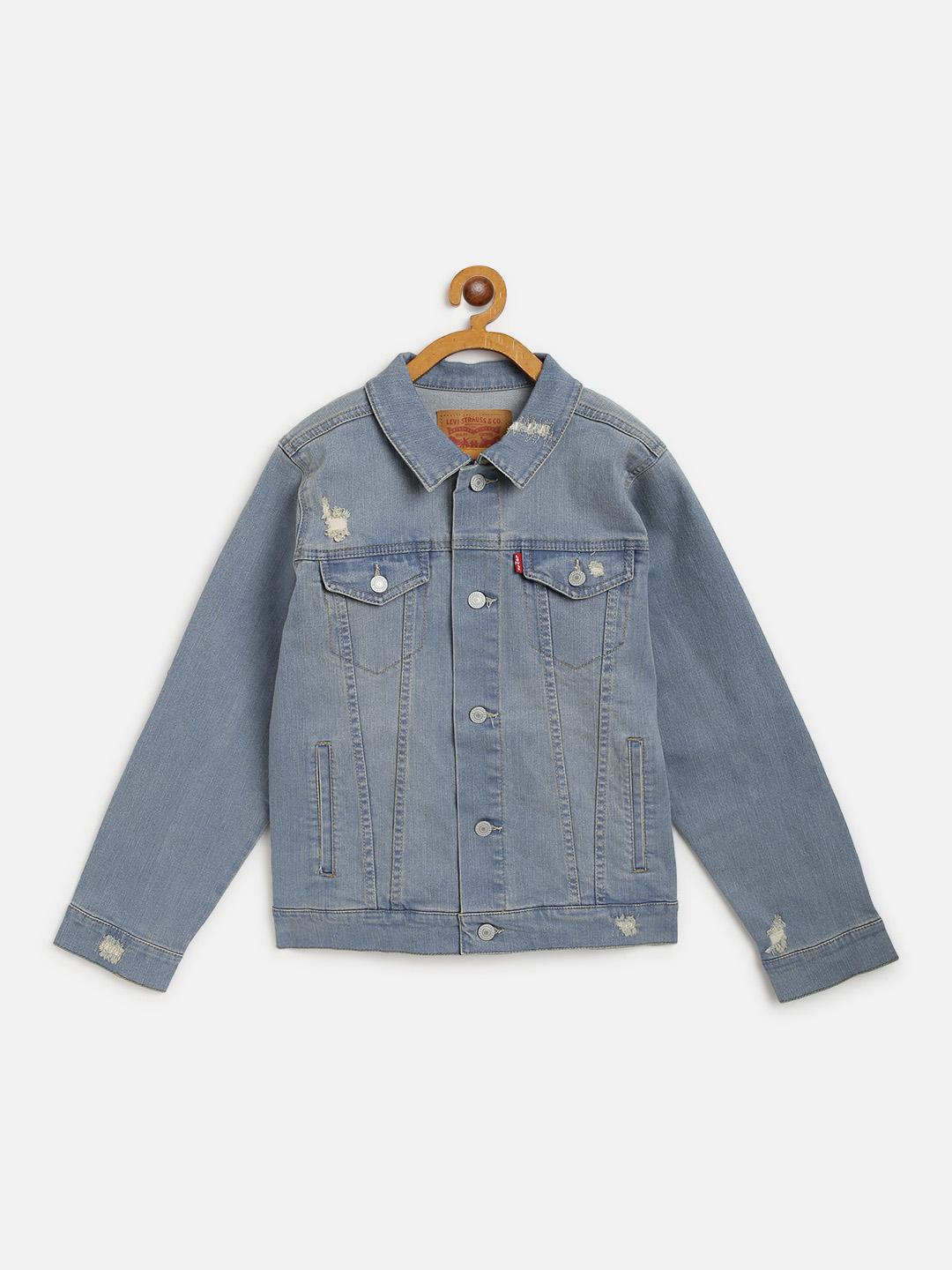 Buy Levis Boys Blue Washed Distressed Denim Jacket Jackets for