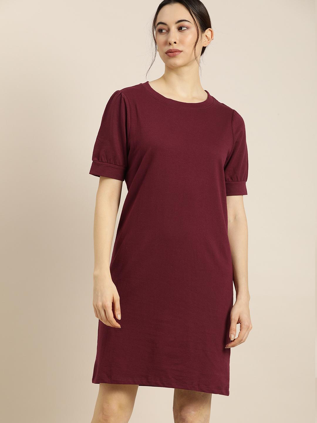 Buy ether Burgundy Pure Cotton T-shirt Dress - Dresses for Women 12457304 | Myntra Buy ether Burgundy Pure Cotton T-shirt Dress - Dresses for Women 12457304 | Myntra