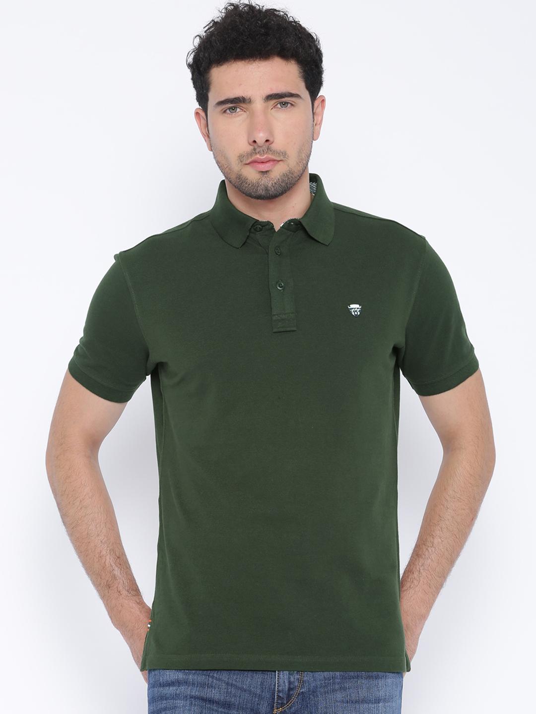 Buy John Players Olive Green Slim Fit Polo Pure Cotton T-shirt