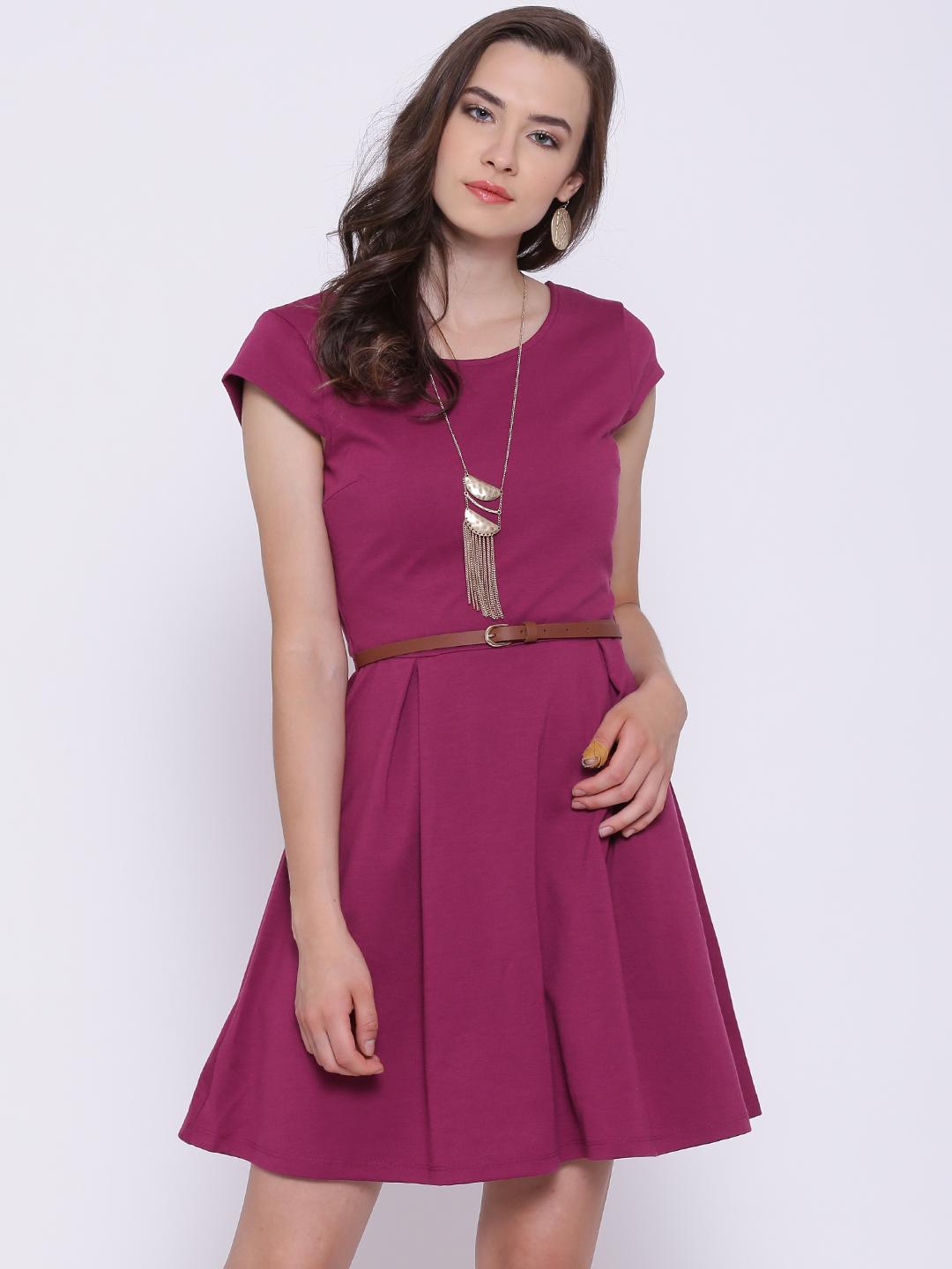 slim fit dress slacks Buy Magenta Solid Cotton Fit And Flare One Piece Dress Online at Rs.927